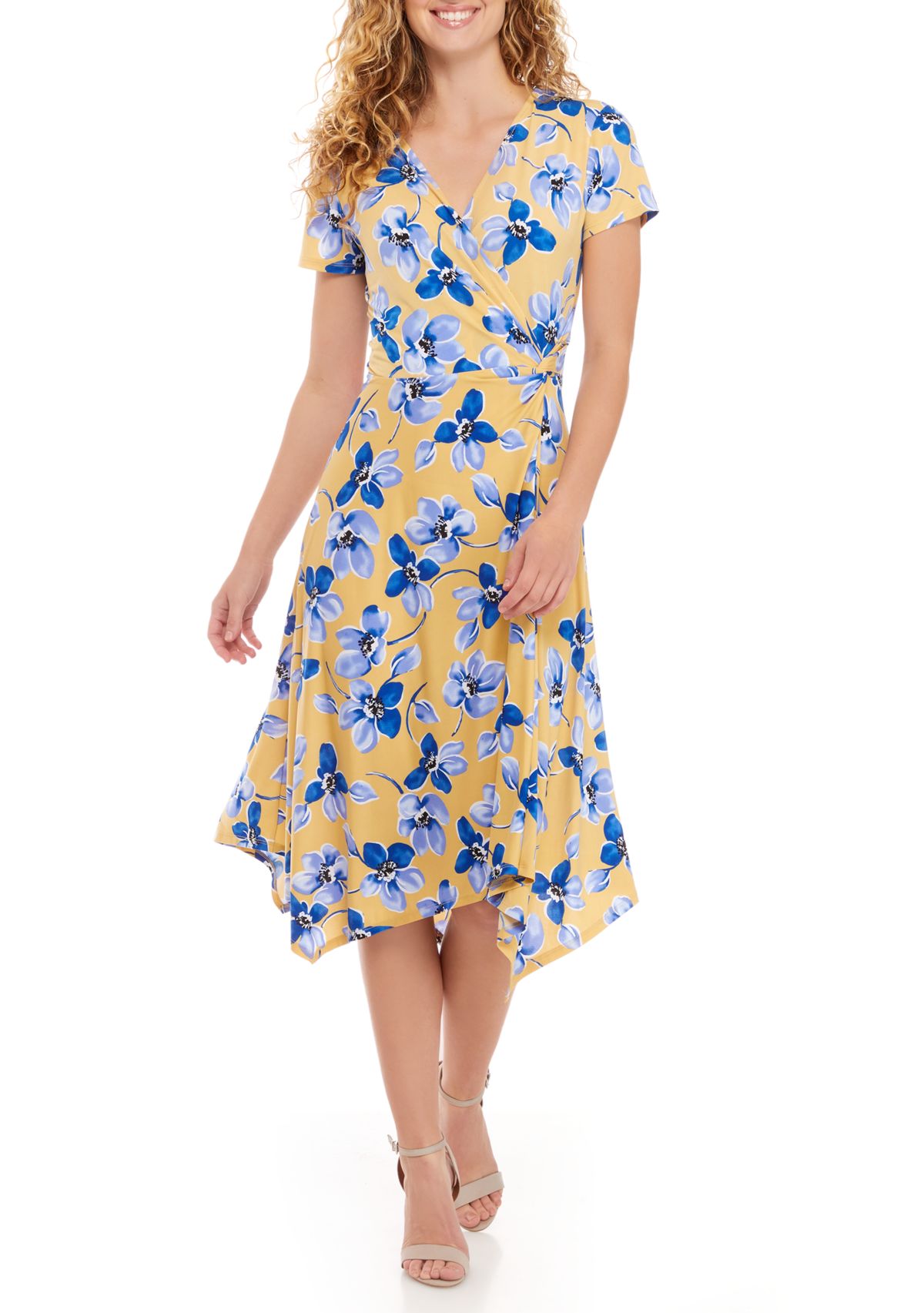 Womens Faux Wrap Floral Dress