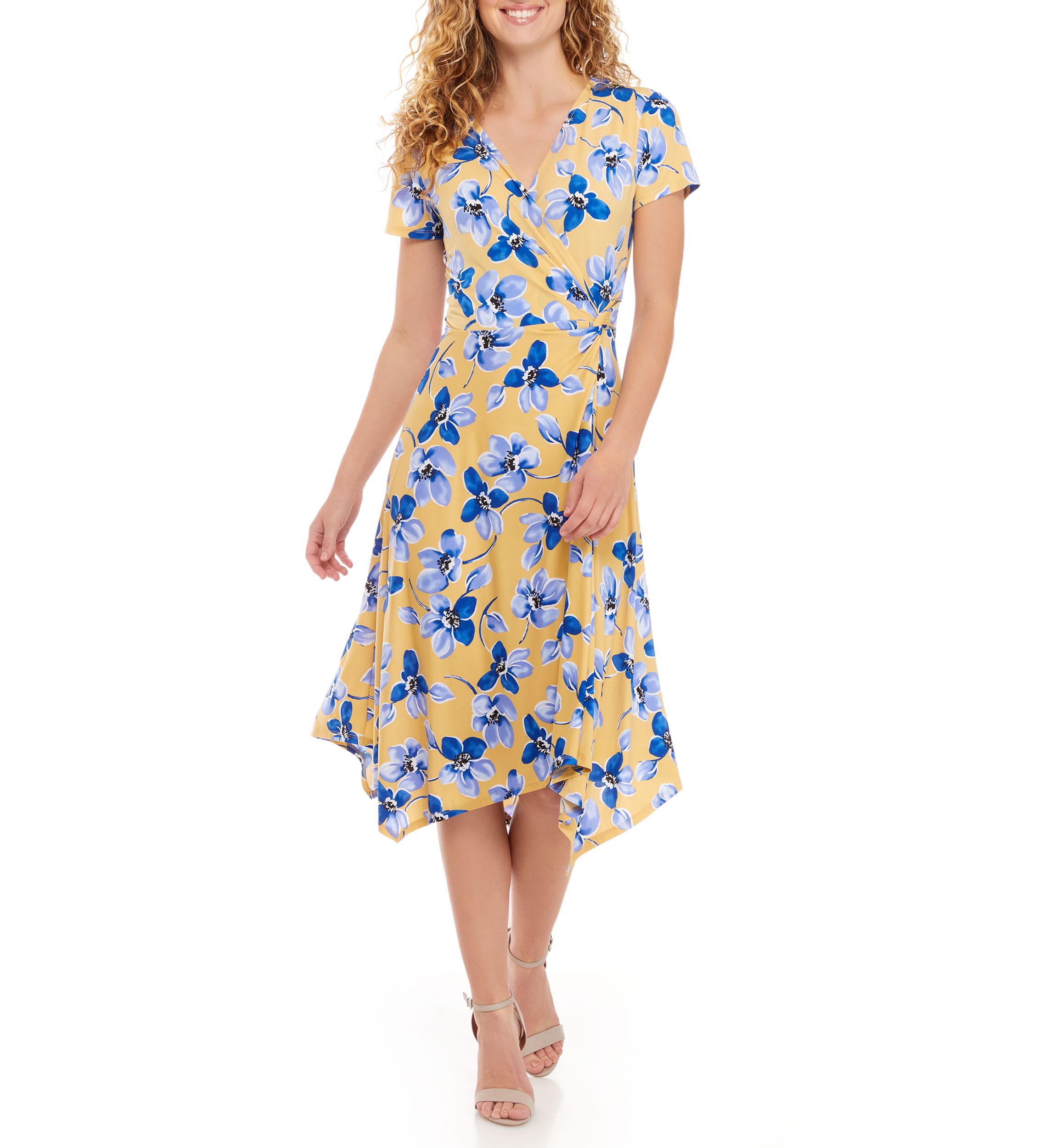 Womens Faux Wrap Floral Dress