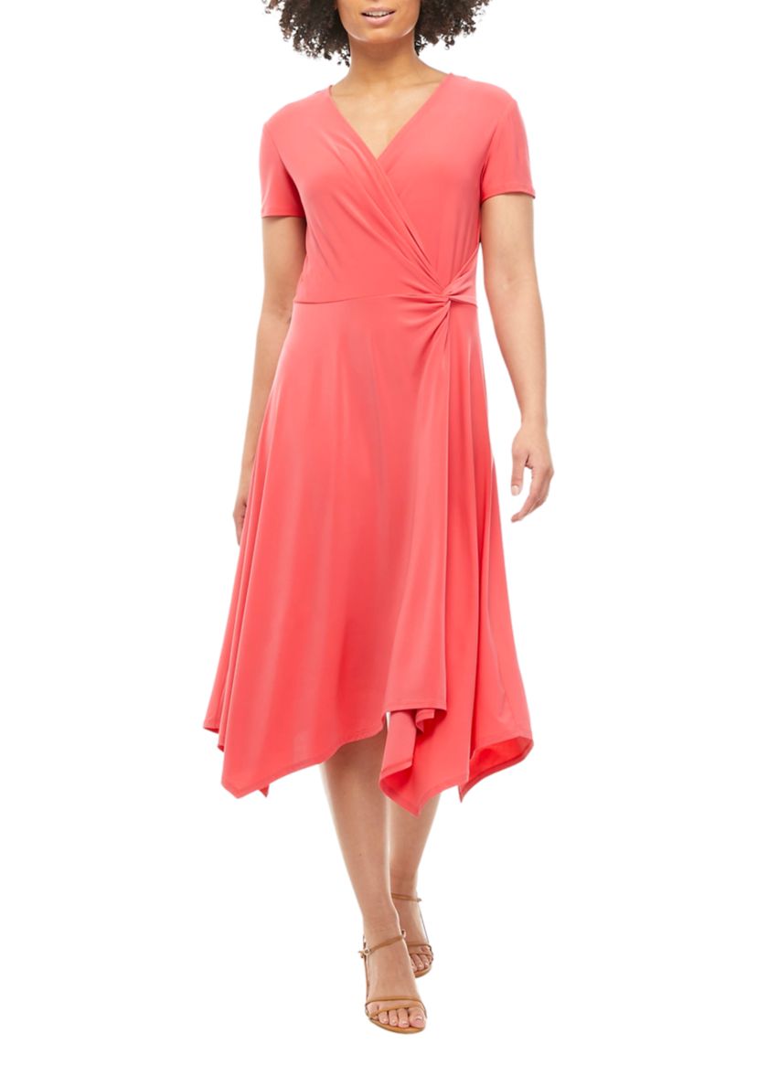 Perceptions Women's Short Sleeve Solid Faux Wrap Dress | Belk