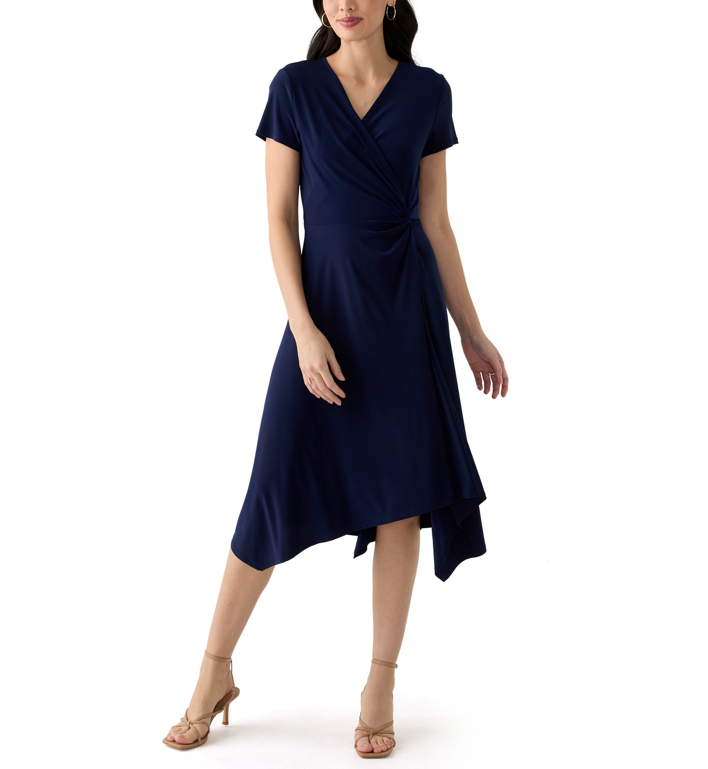 Womens Short Sleeve V-Neck Solid Wrap Dress