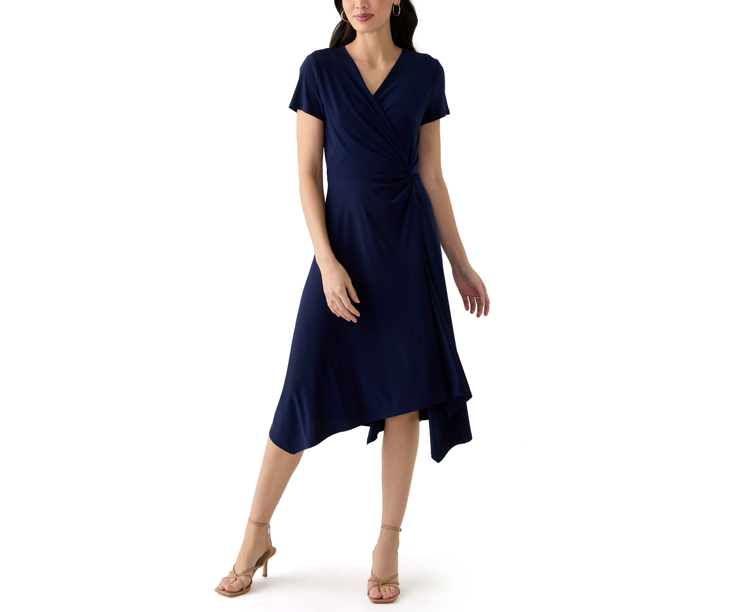 Womens Short Sleeve V-Neck Solid Wrap Dress