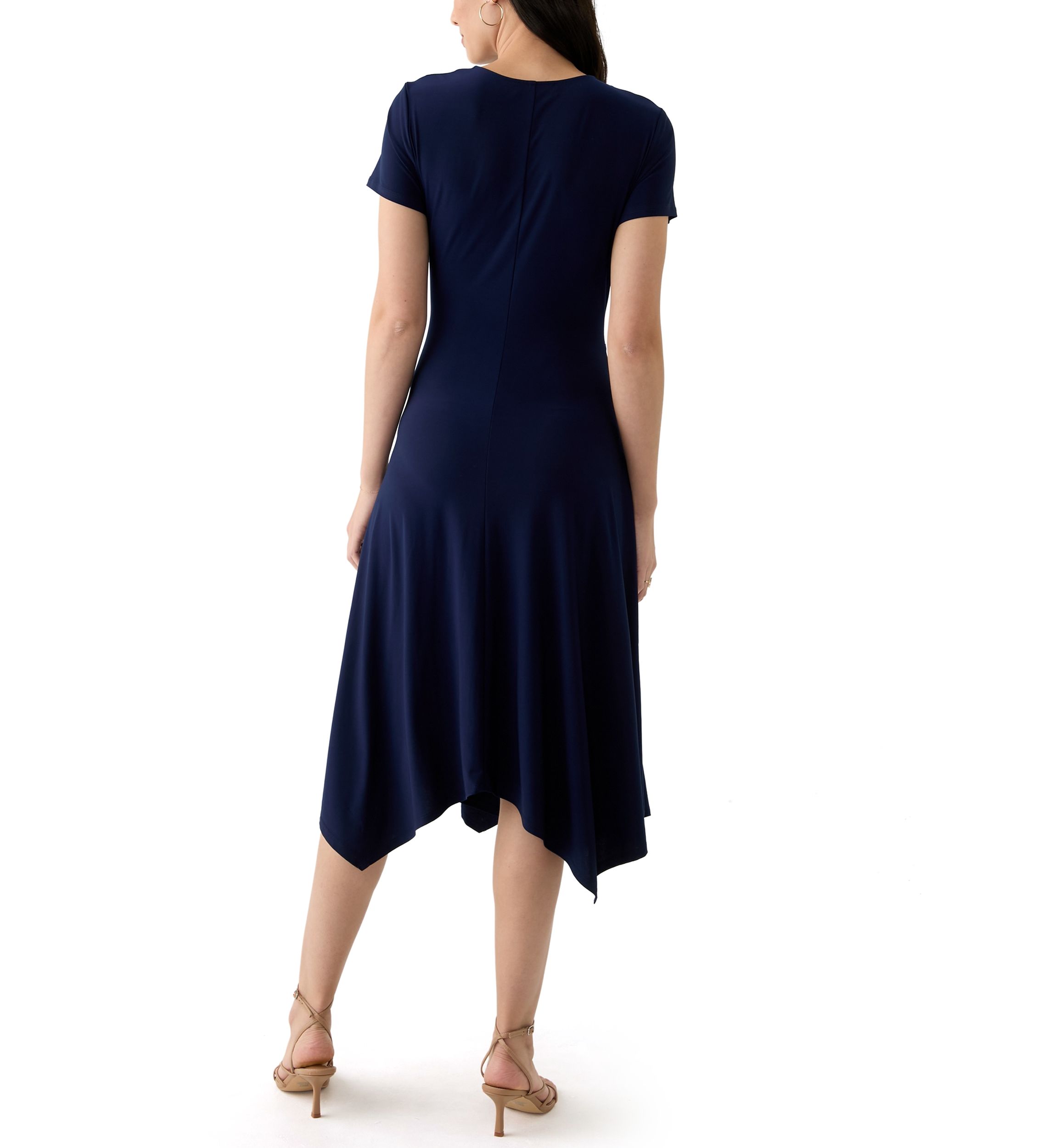 Womens Short Sleeve V-Neck Solid Wrap Dress