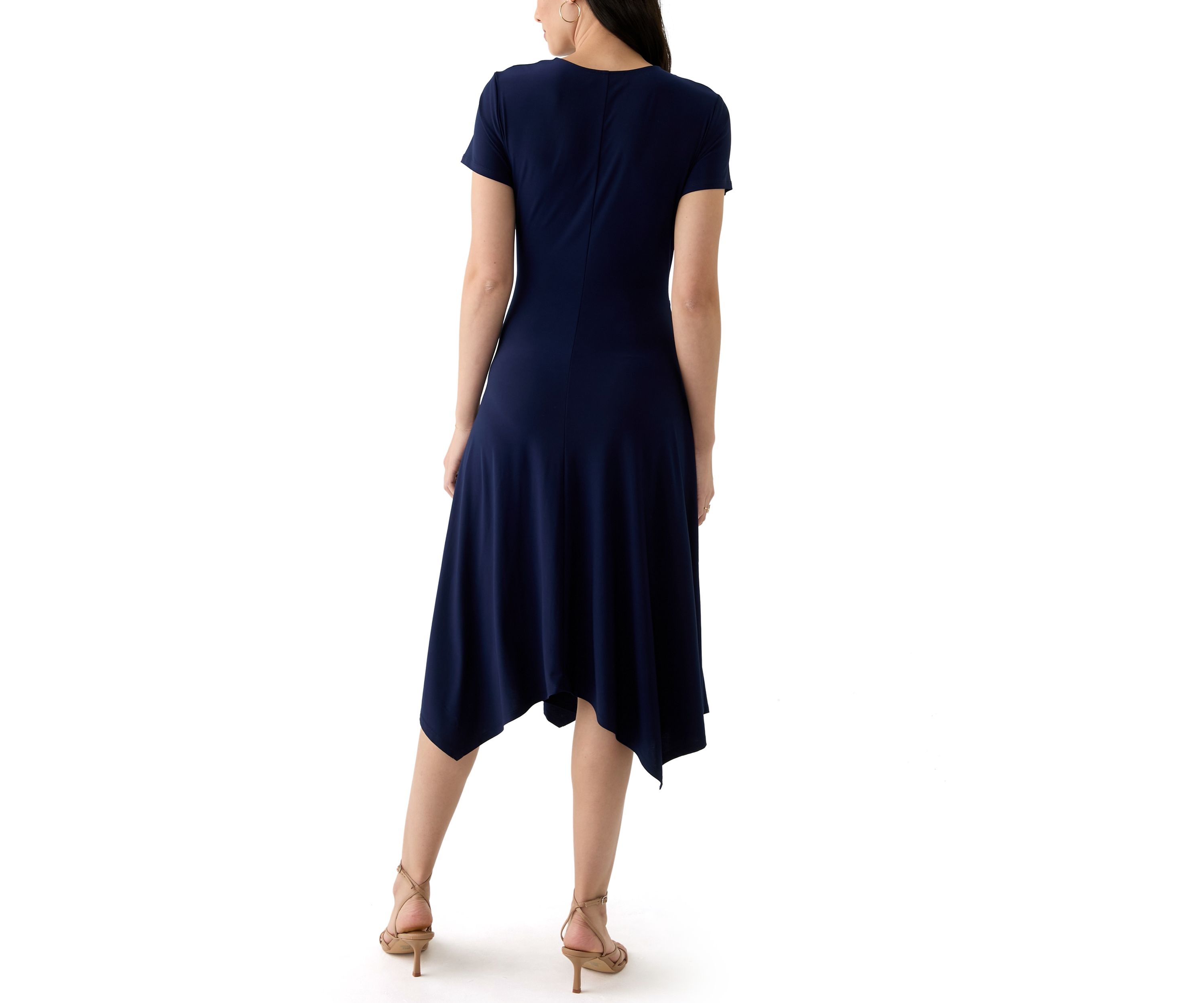 Womens Short Sleeve V-Neck Solid Wrap Dress