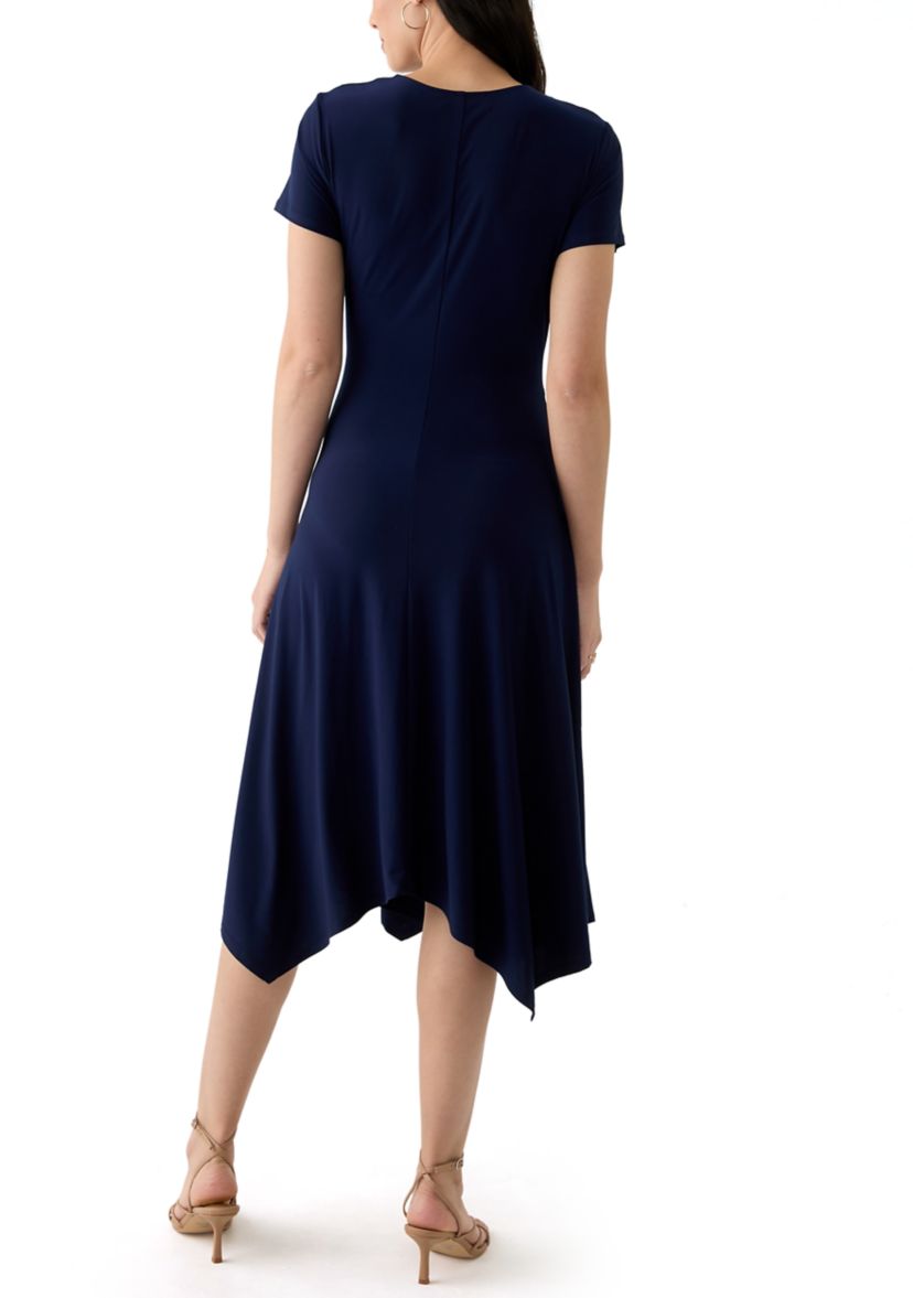 Womens Short Sleeve V-Neck Solid Wrap Dress