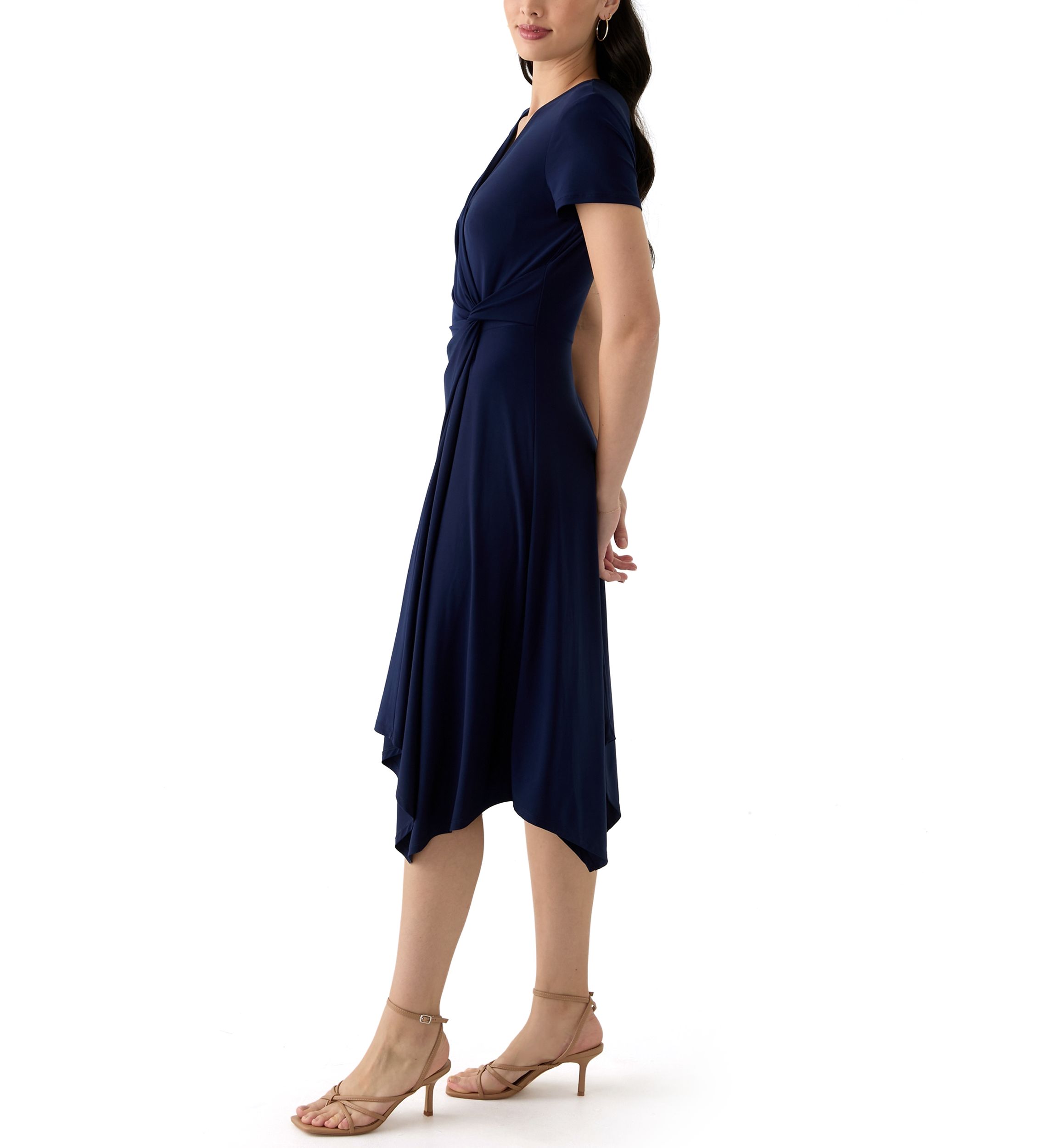 Womens Short Sleeve V-Neck Solid Wrap Dress