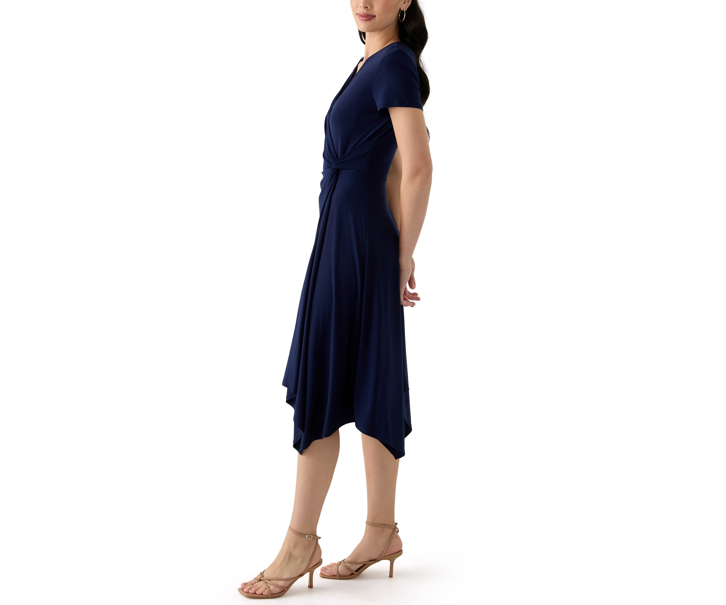 Womens Short Sleeve V-Neck Solid Wrap Dress