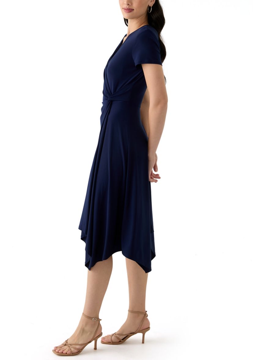 Womens Short Sleeve V-Neck Solid Wrap Dress