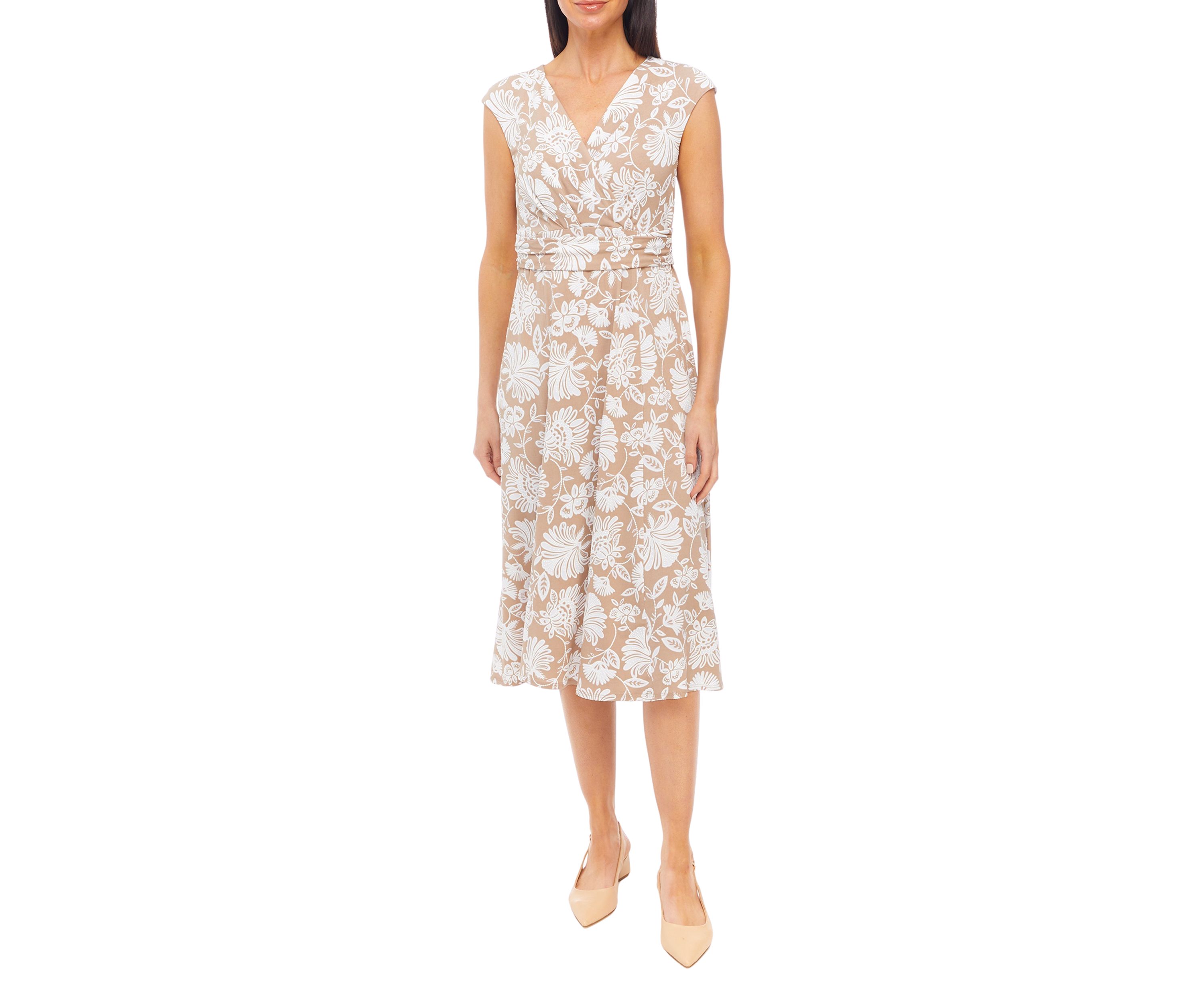 Womens Sleeveless V-Neck Floral Print Fit and Flare Dress