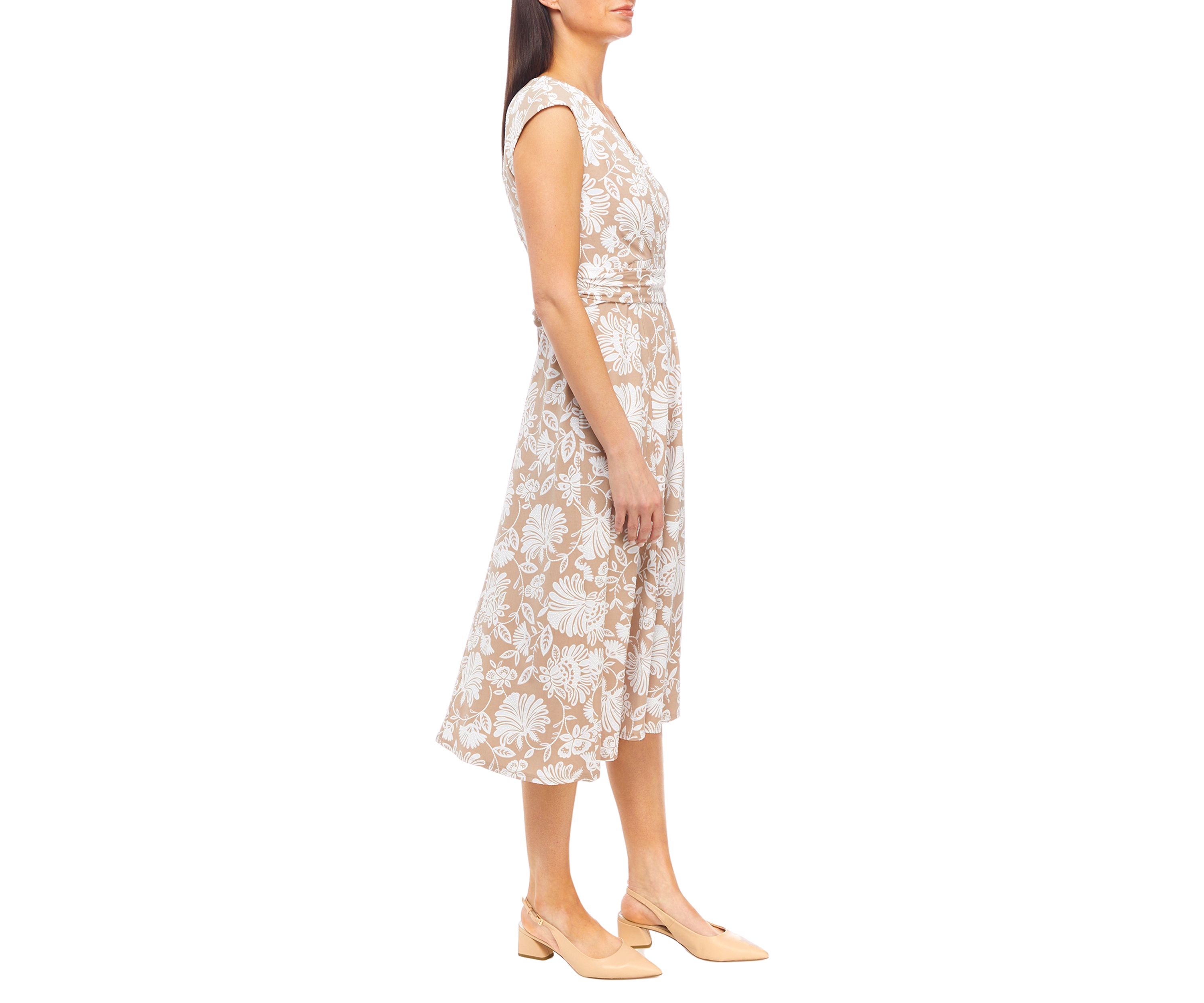 Womens Sleeveless V-Neck Floral Print Fit and Flare Dress