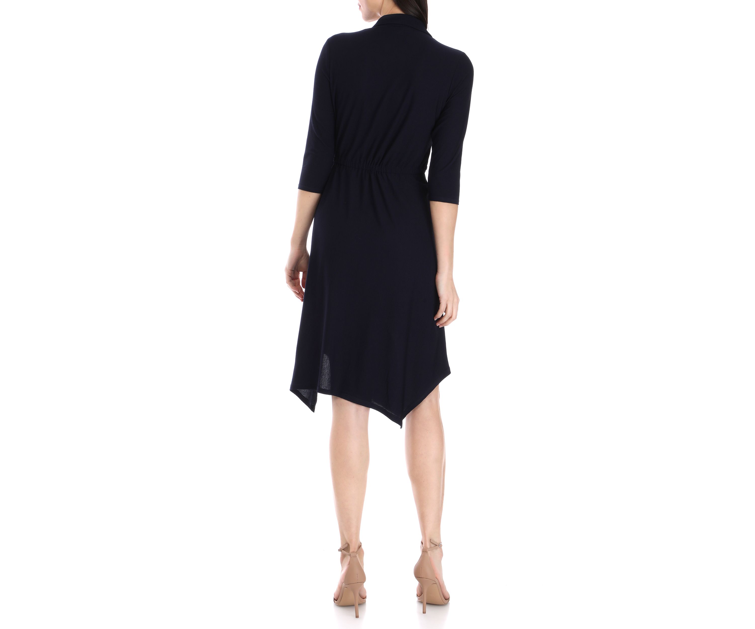 Womens 3/4 Sleeve Textured Woven Shirtdress 