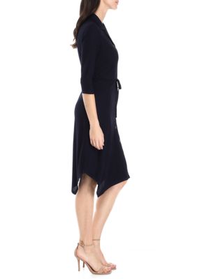 Women's 3/4 Sleeve Textured Woven Shirtdress