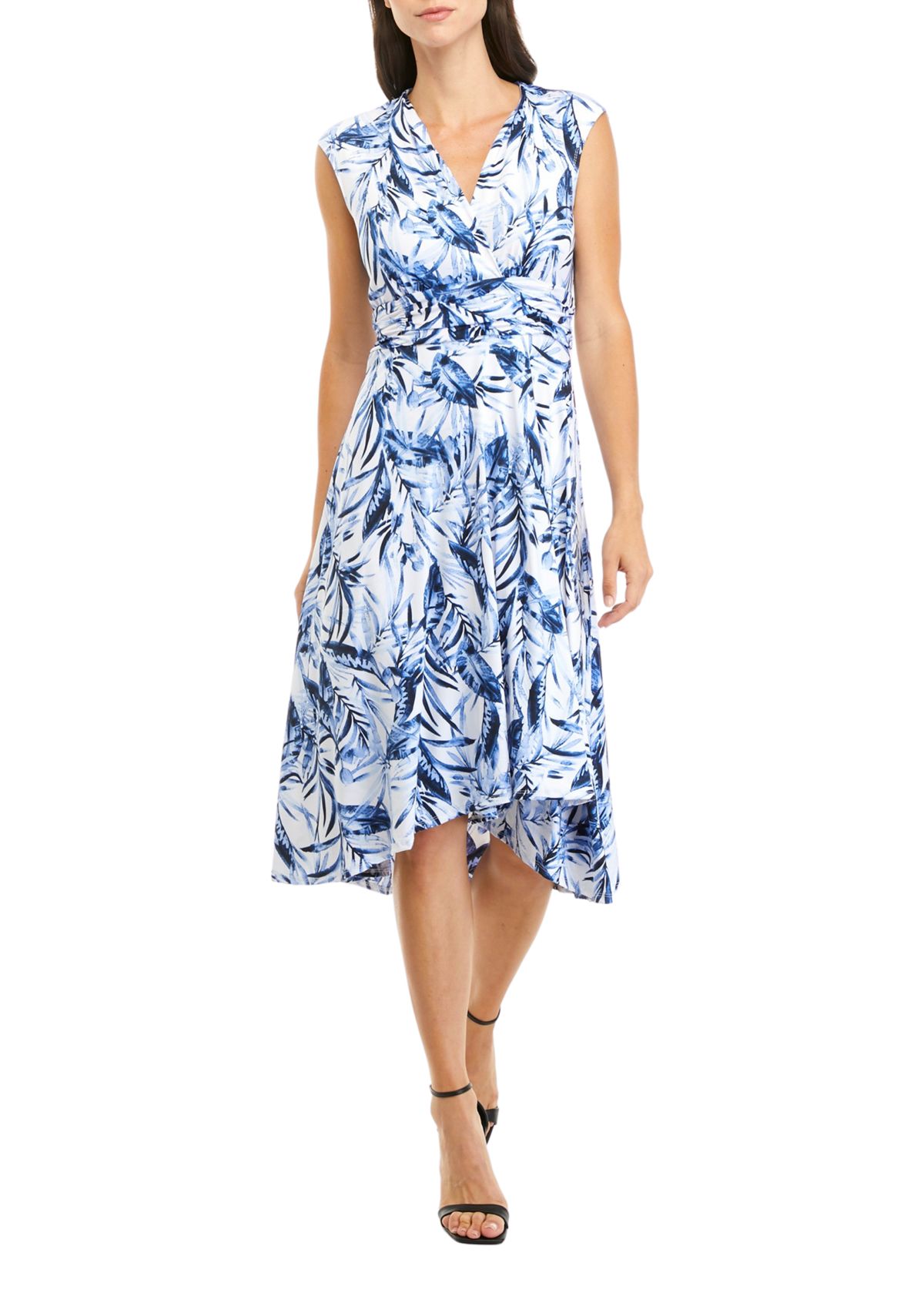 Womens Sleeveless V-Neck Dress with Gathered Waist