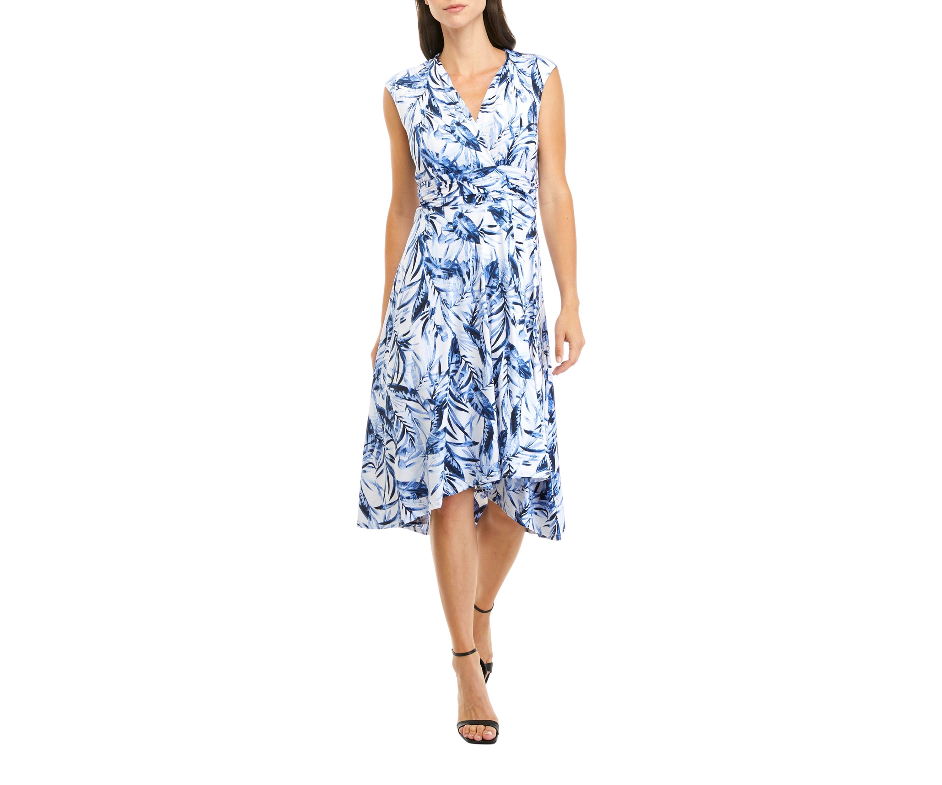Womens Sleeveless V-Neck Dress with Gathered Waist