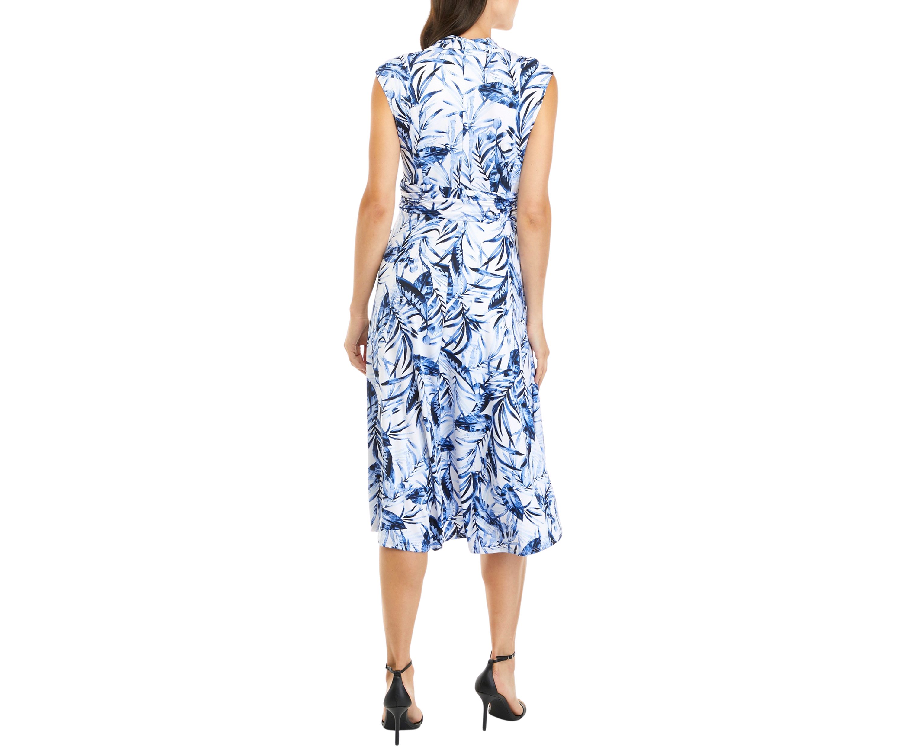 Womens Sleeveless V-Neck Dress with Gathered Waist