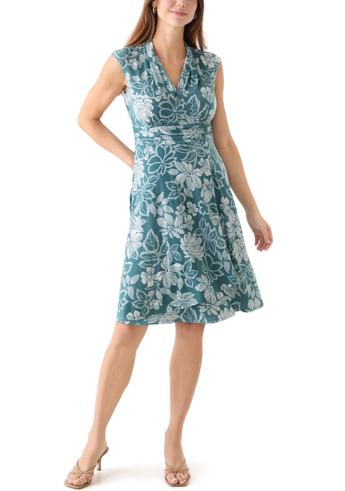 Womens Sleeveless V-Neck Floral Print Dress