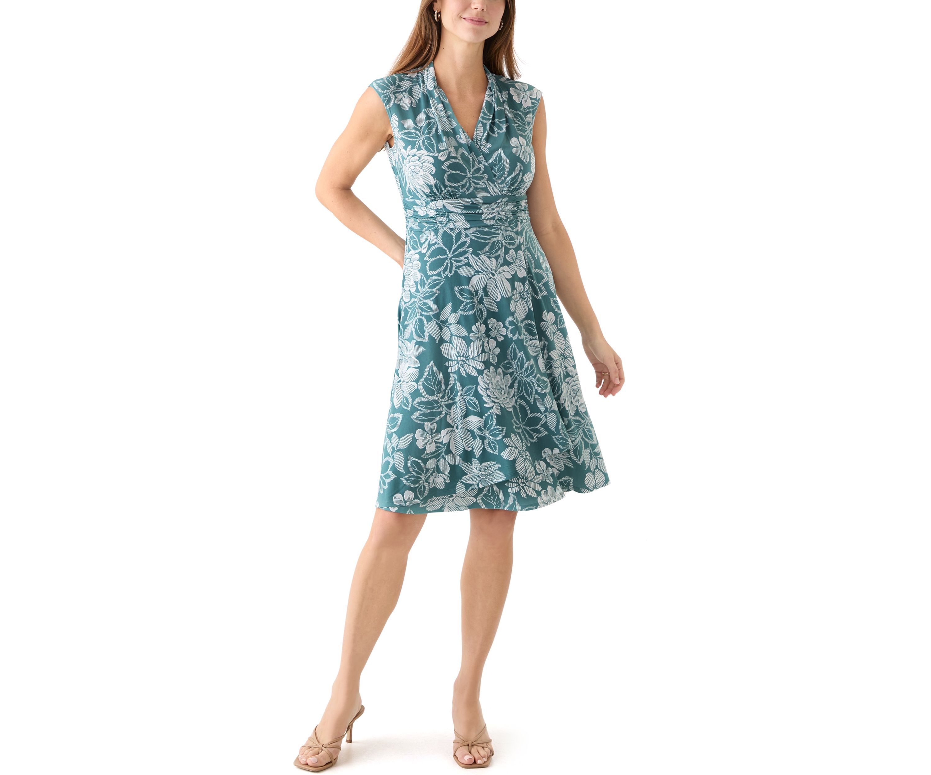 Womens Sleeveless V-Neck Floral Print Dress