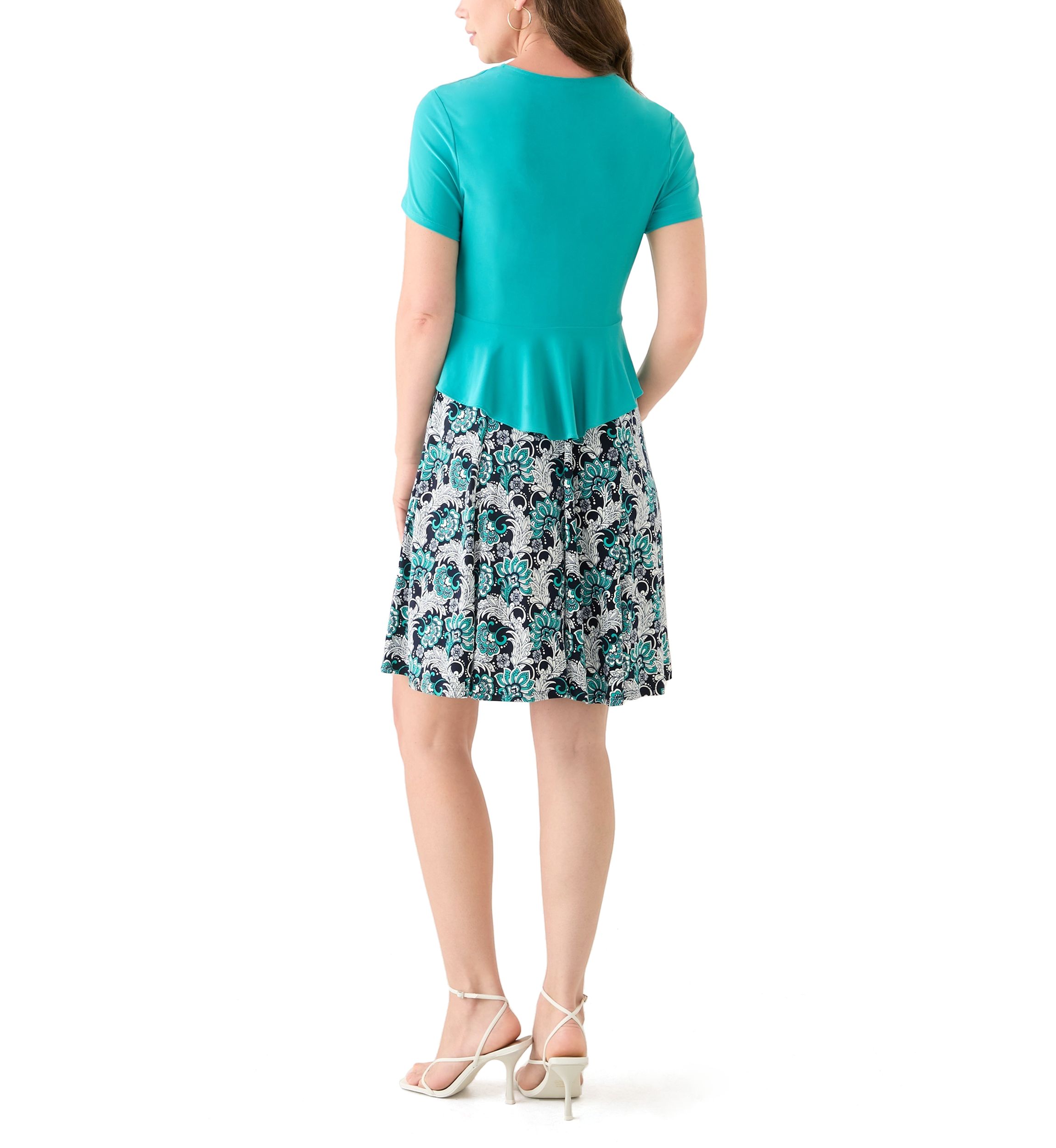 Womens Short Sleeve Crew Neck Abstract Print Jacket Dress