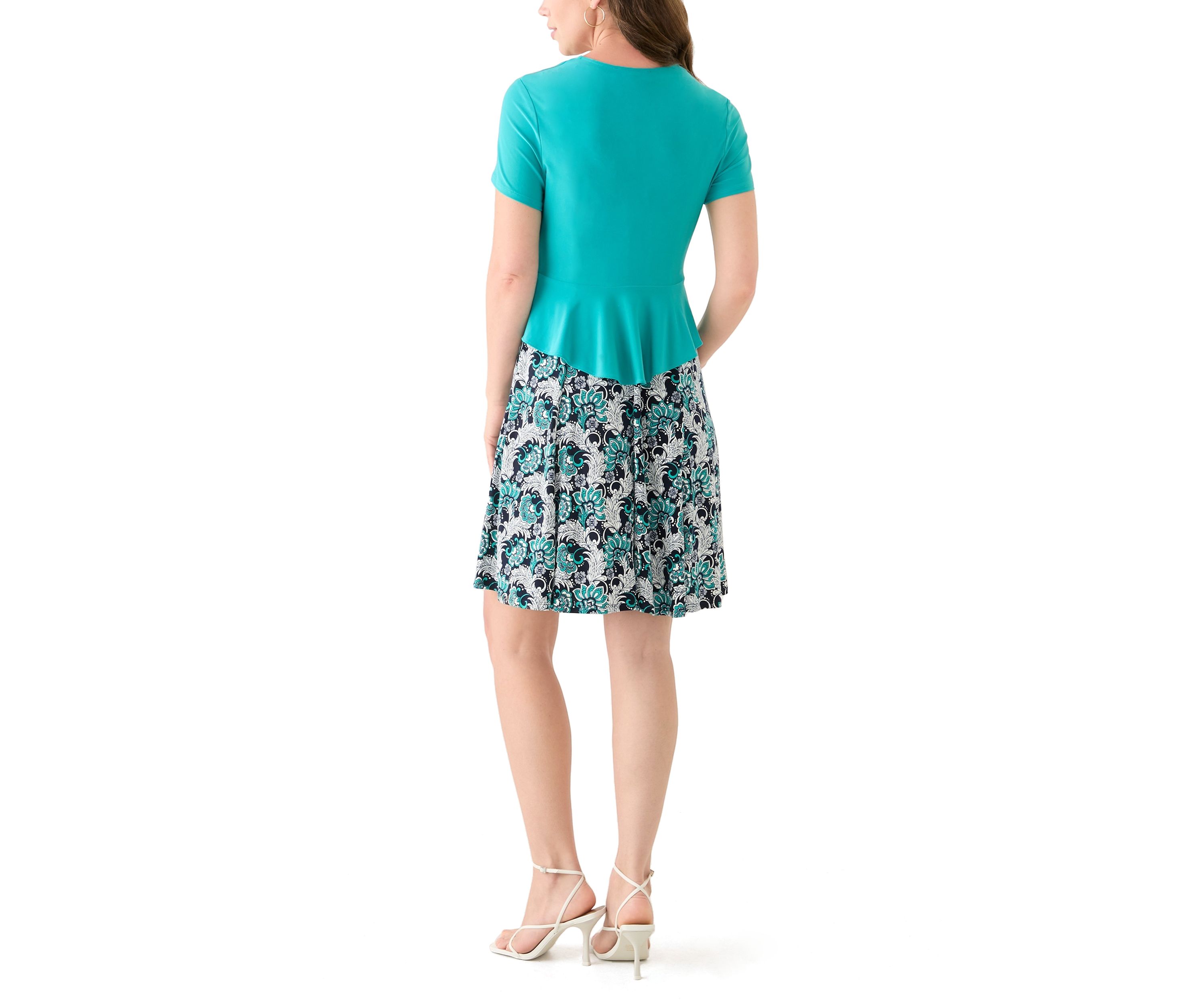Womens Short Sleeve Crew Neck Abstract Print Jacket Dress