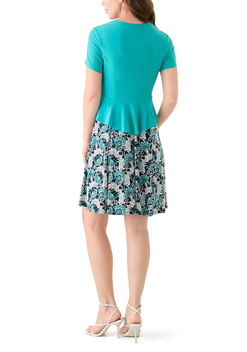 Womens Short Sleeve Crew Neck Abstract Print Jacket Dress