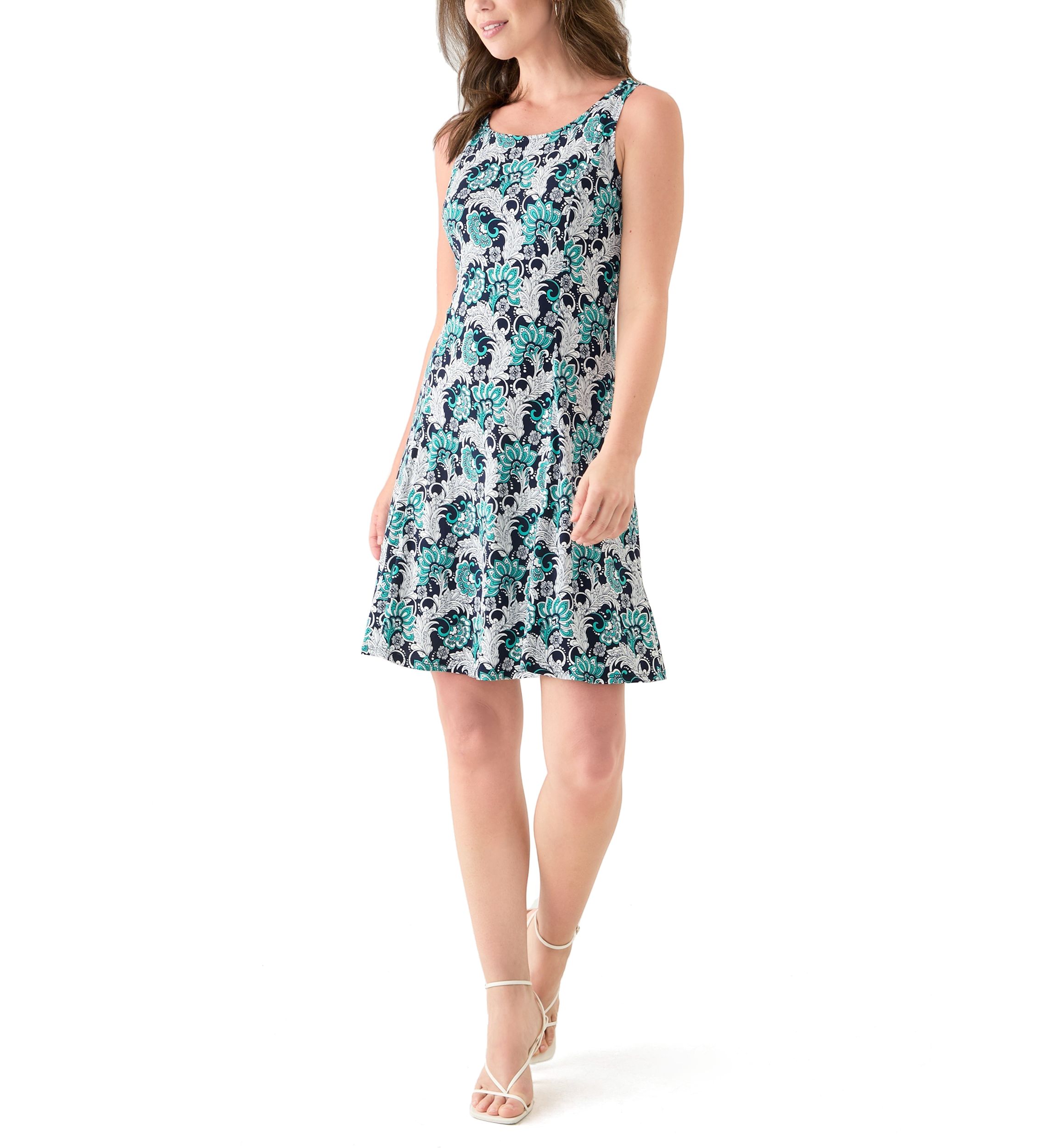 Womens Short Sleeve Crew Neck Abstract Print Jacket Dress