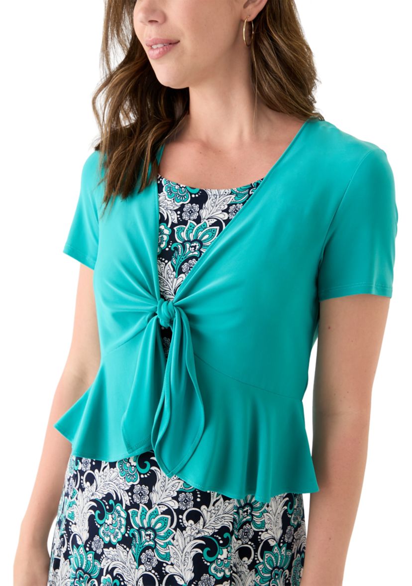 Womens Short Sleeve Crew Neck Abstract Print Jacket Dress
