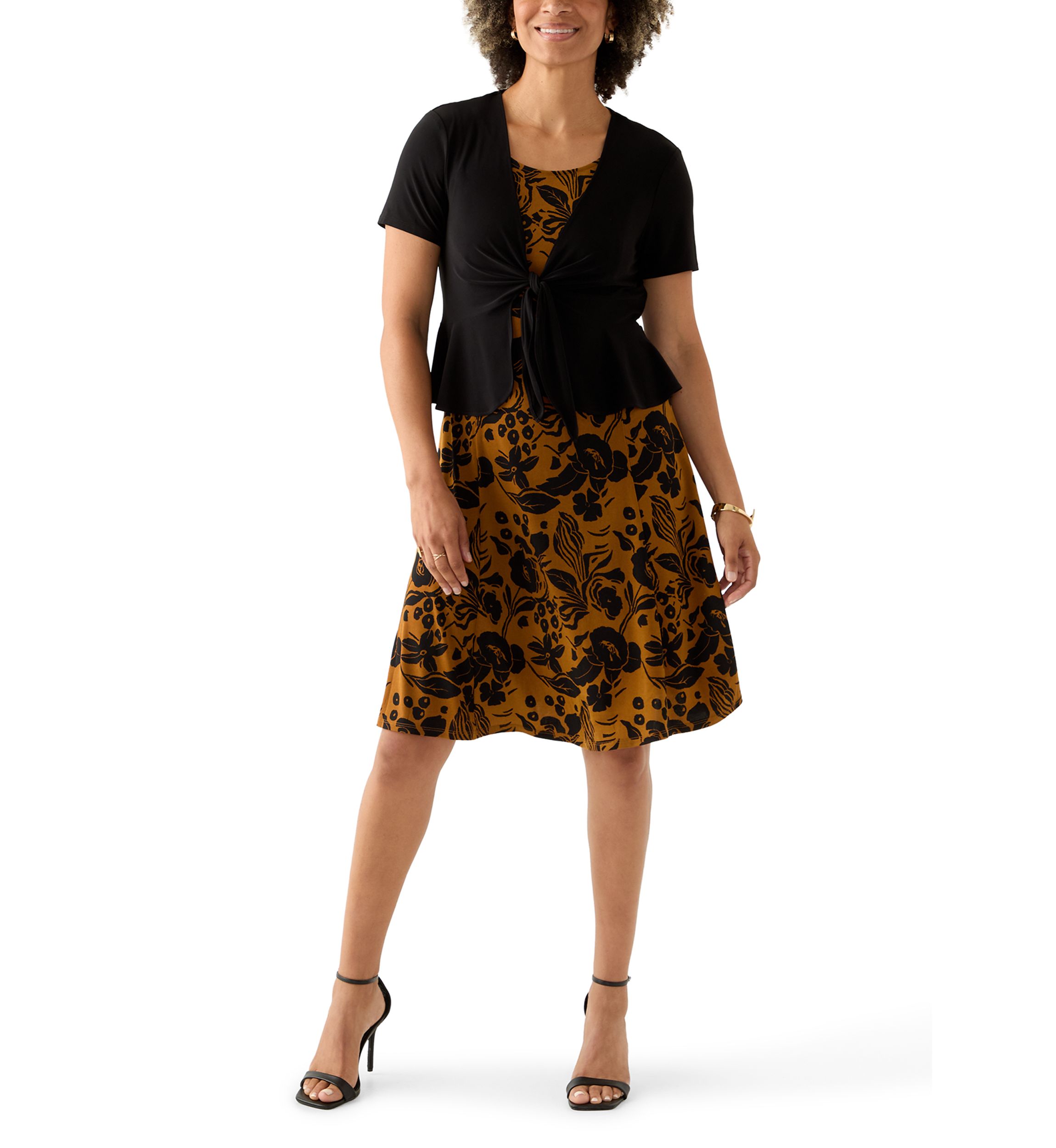 Womens Short Sleeve Crew Neck Floral Print Jacket Dress