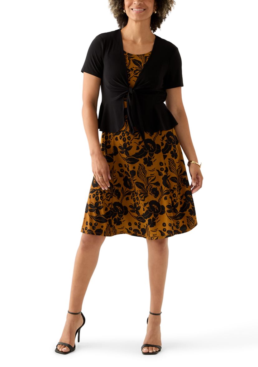 Womens Short Sleeve Crew Neck Floral Print Jacket Dress