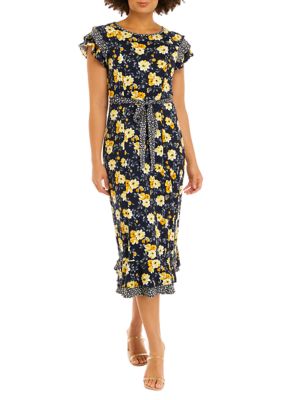 Perceptions Women's Short Sleeve Triple Ruffle Midi Dress | belk