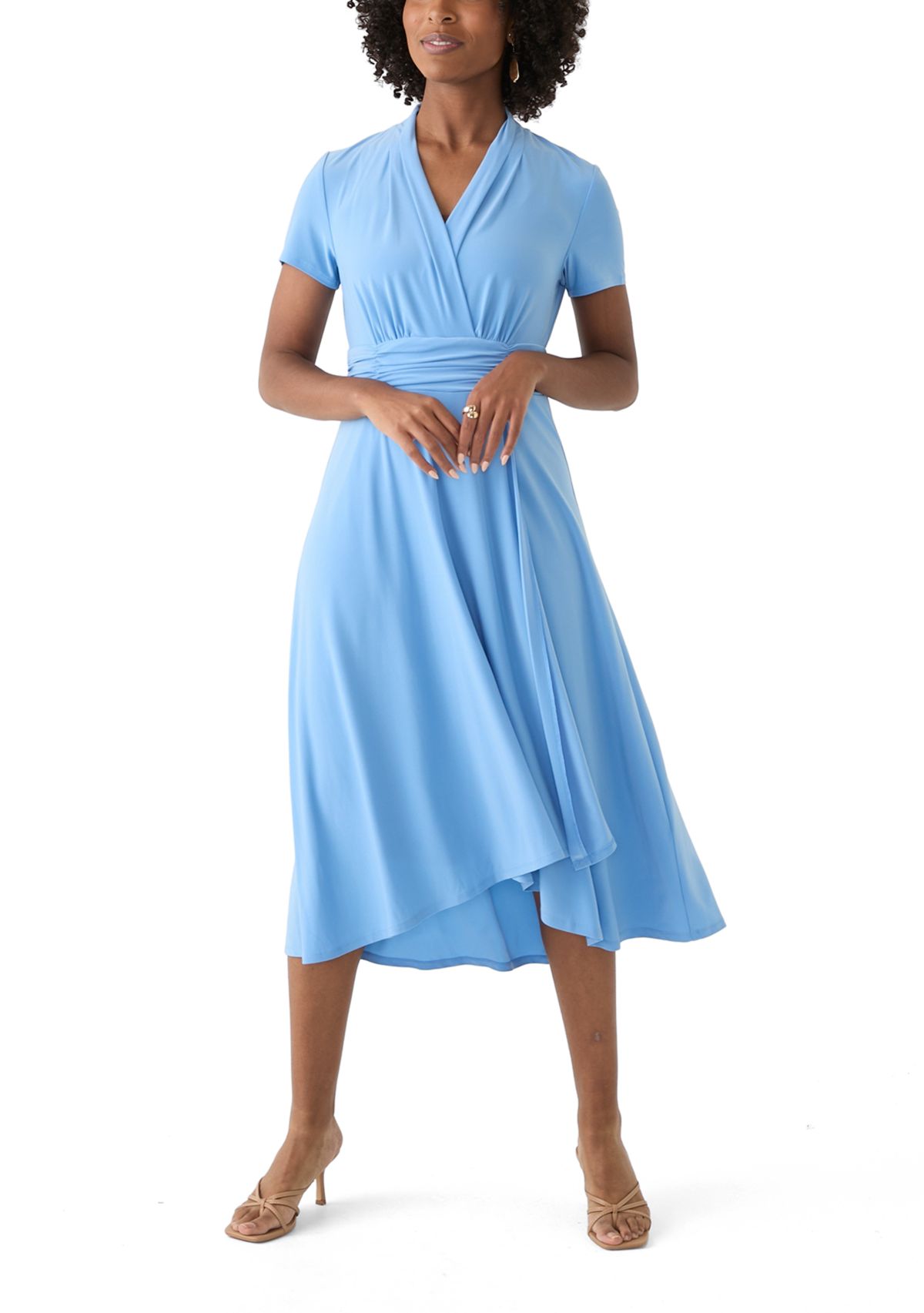 Womens Short Sleeve Solid A-Line Dress