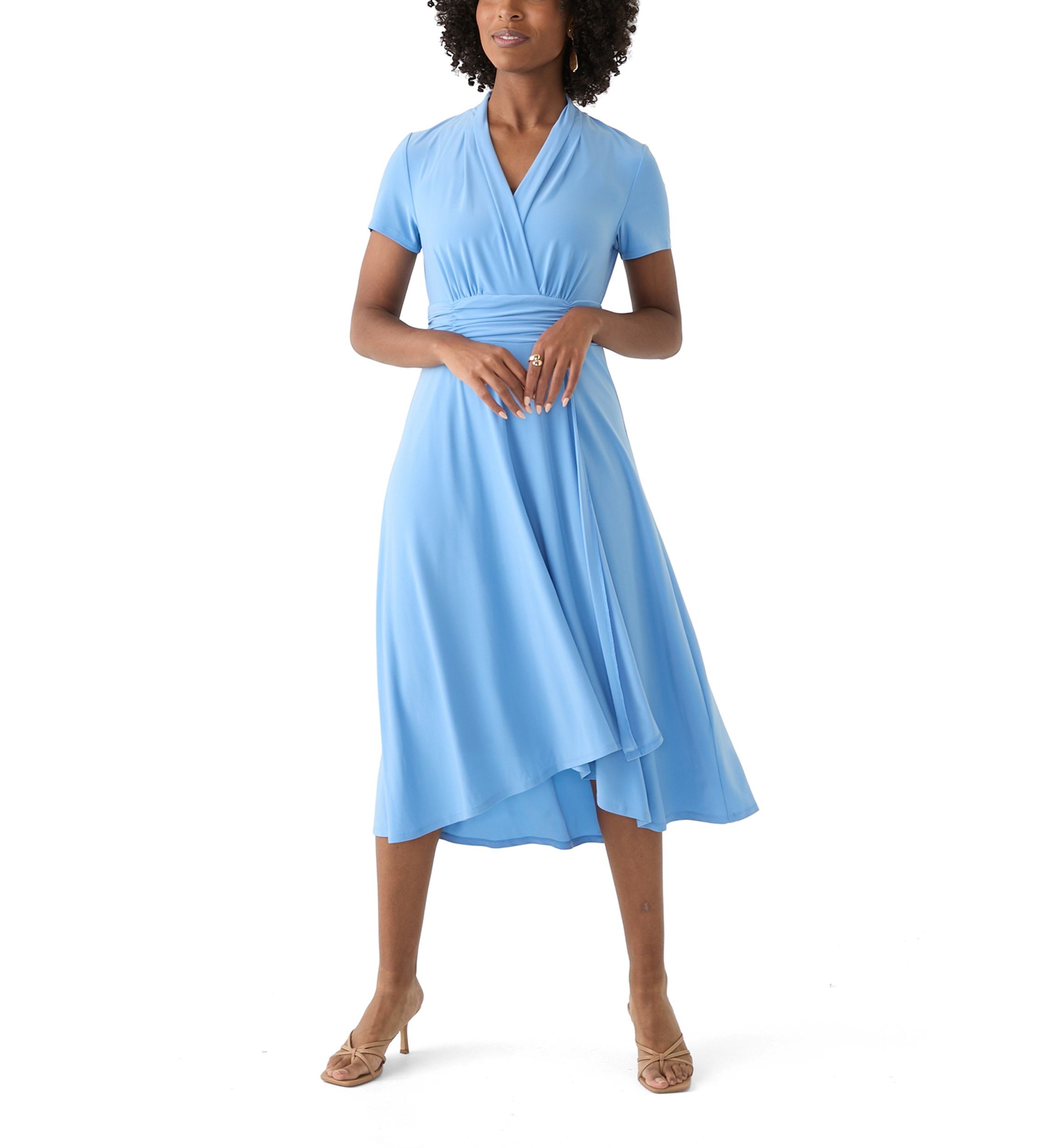 Womens Short Sleeve Solid A-Line Dress