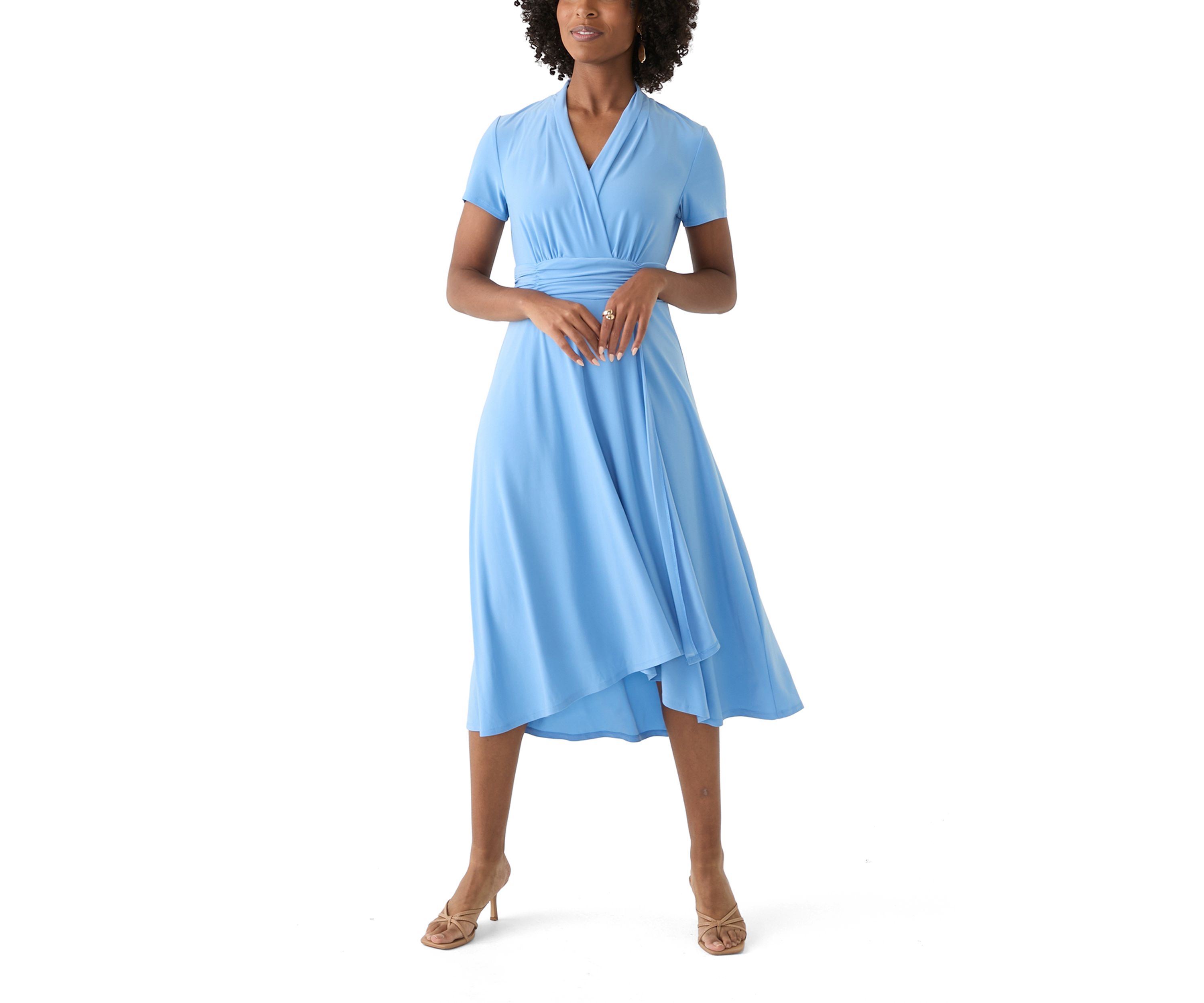 Womens Short Sleeve Solid A-Line Dress