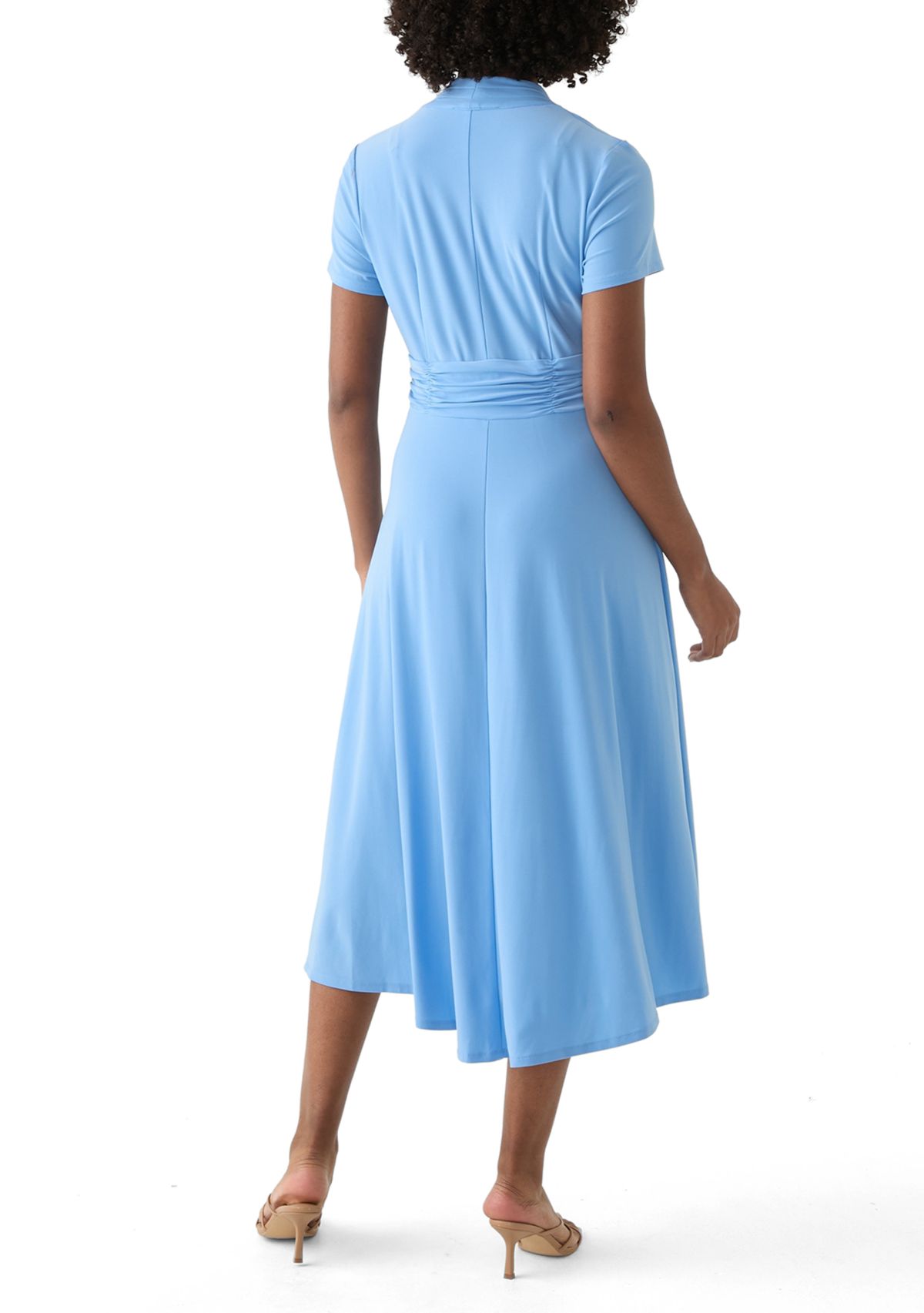 Womens Short Sleeve Solid A-Line Dress