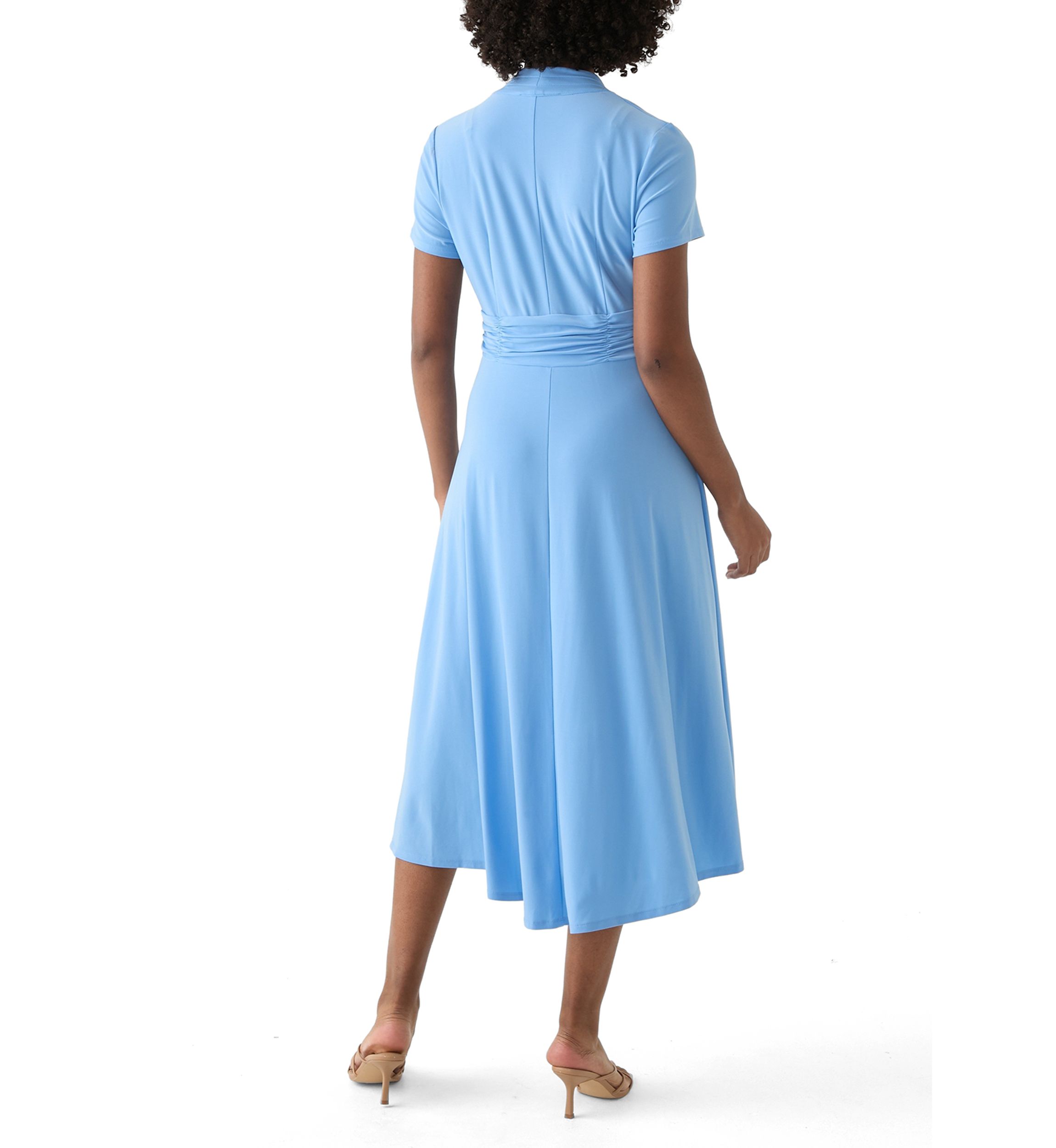 Womens Short Sleeve Solid A-Line Dress