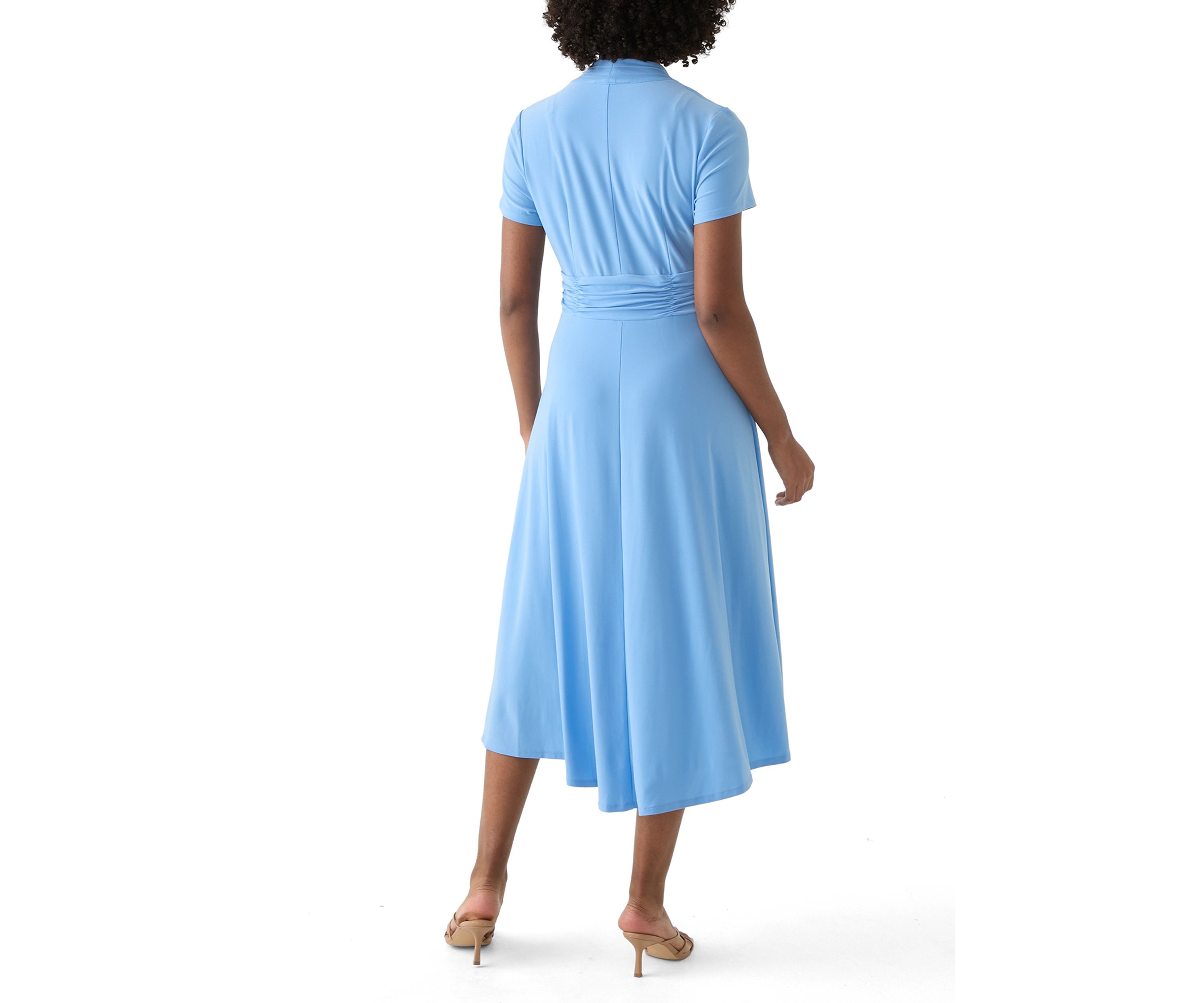 Womens Short Sleeve Solid A-Line Dress