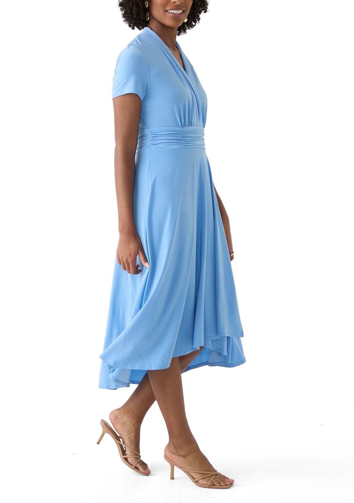 Womens Short Sleeve Solid A-Line Dress