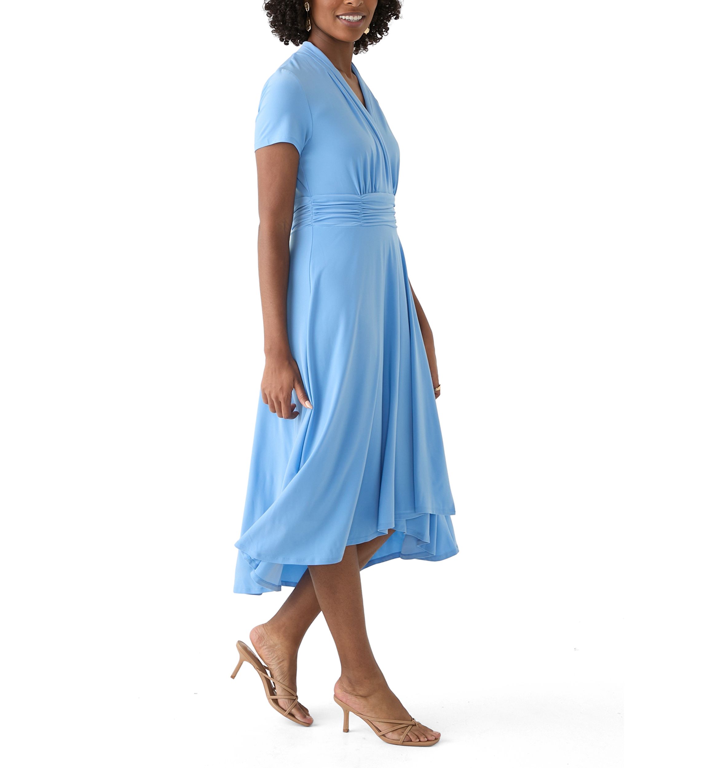 Womens Short Sleeve Solid A-Line Dress