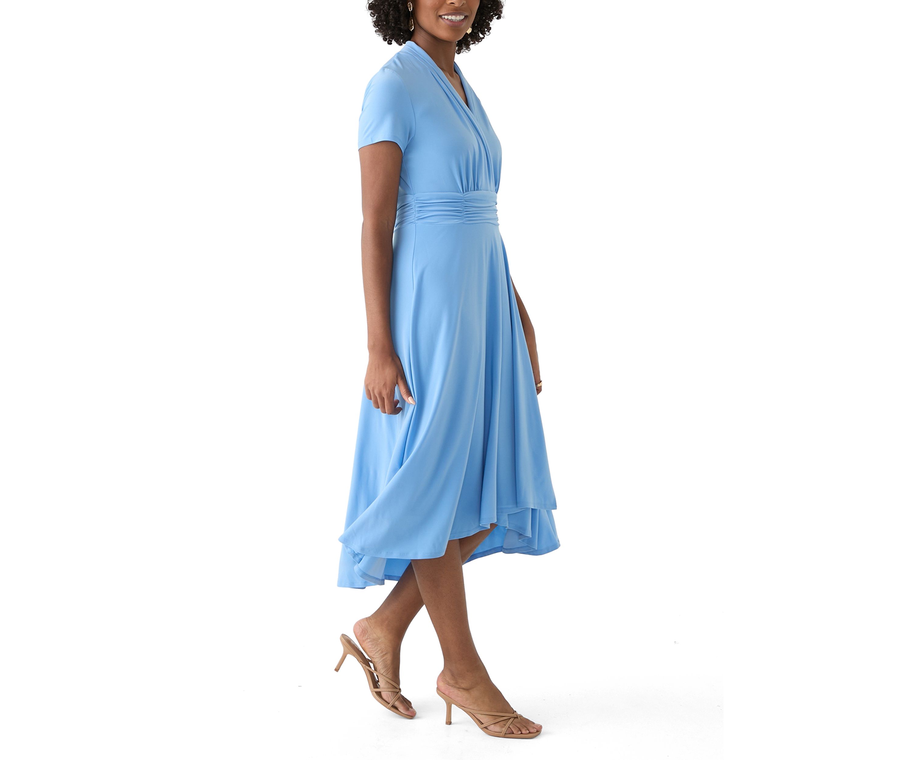 Womens Short Sleeve Solid A-Line Dress