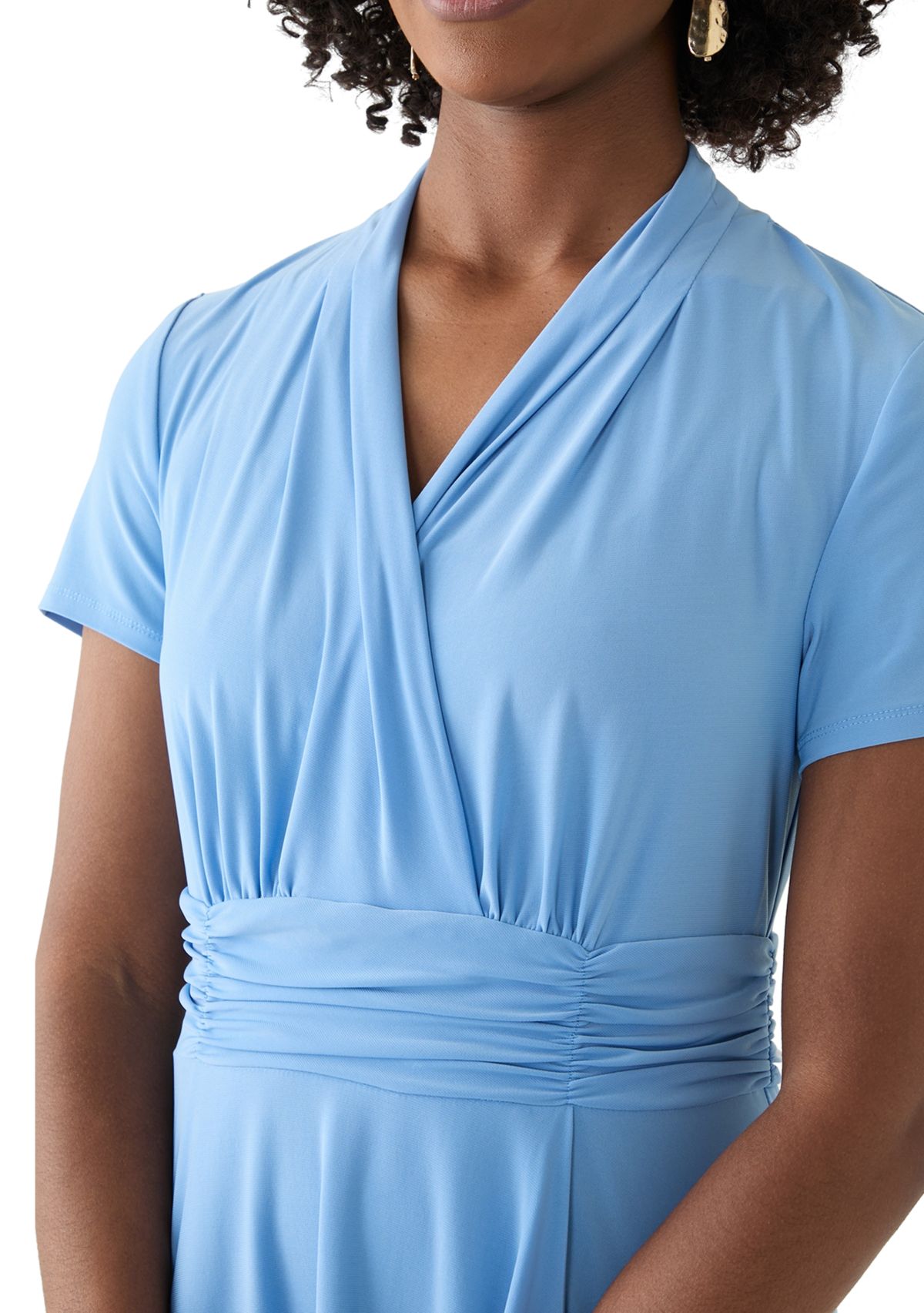 Womens Short Sleeve Solid A-Line Dress