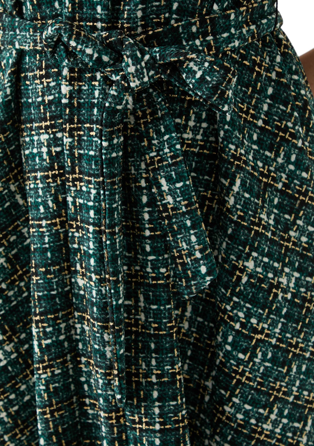 Womens Short Sleeve Crew Neck Tie Waist Printed Bouclé Fit and Flare Dress