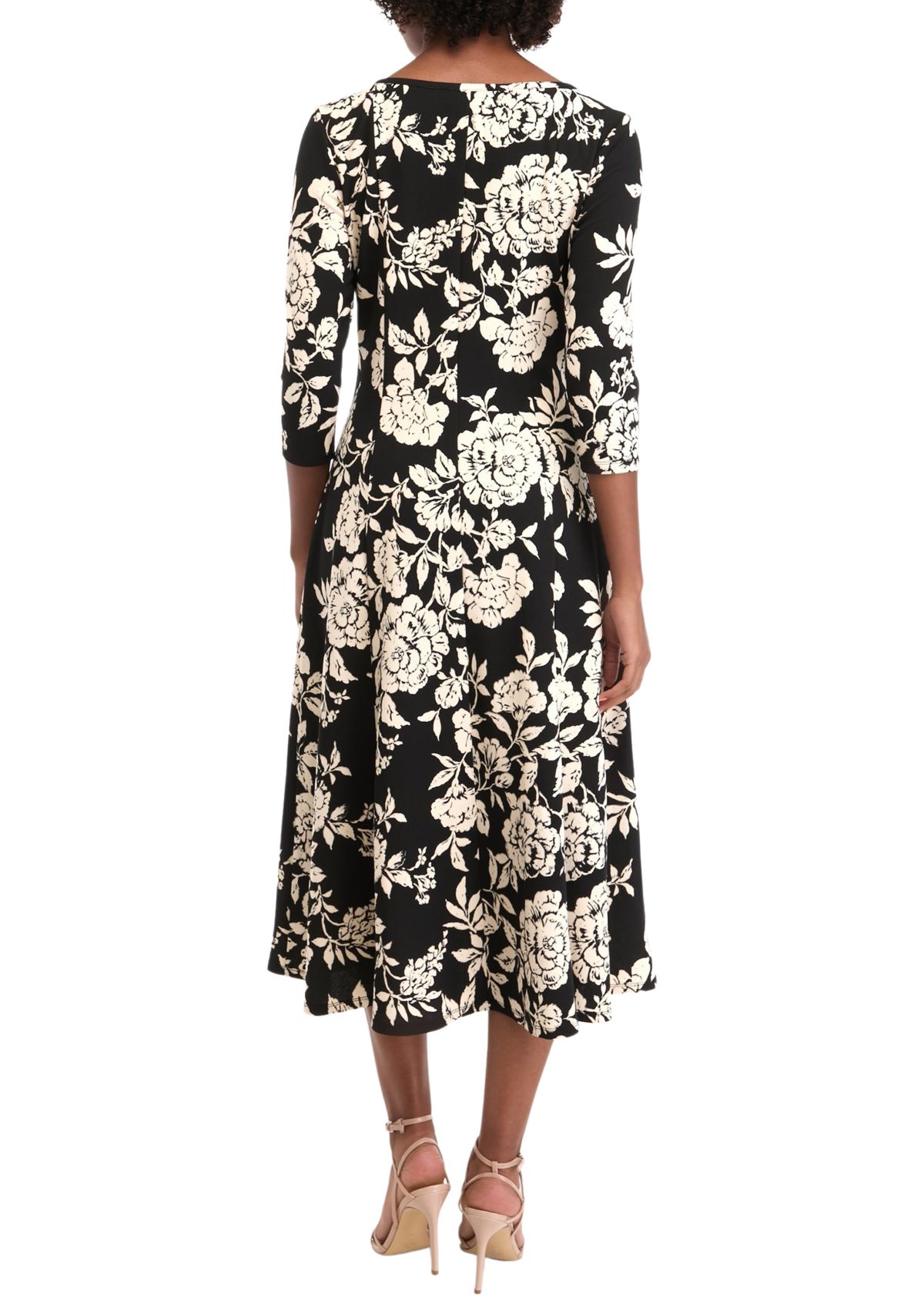 Womens 3/4 Sleeve Scoop Neck Fit and Flare Dress