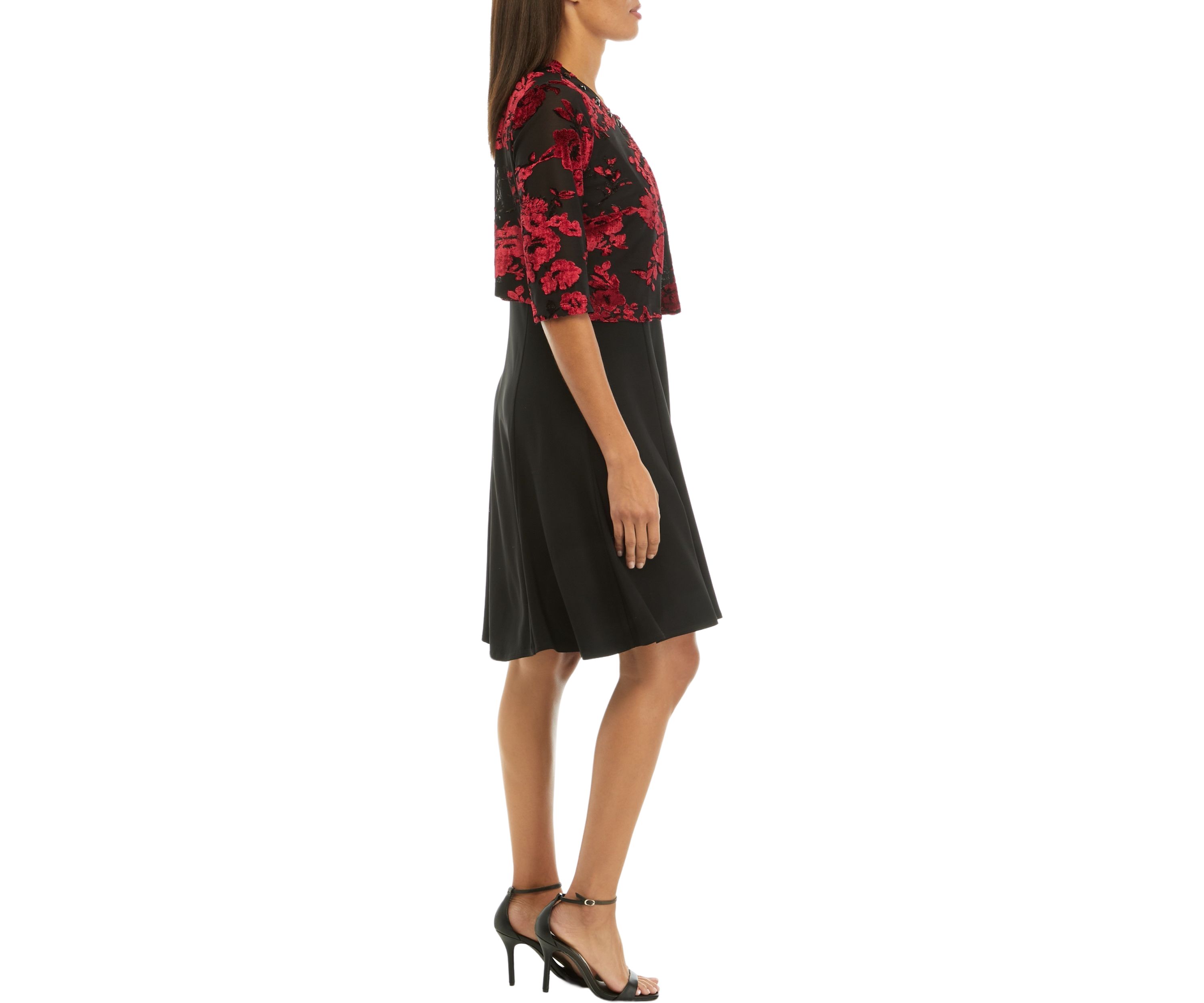 Womens 3/4 Sleeve Velvet Burnout Floral Jacket Dress