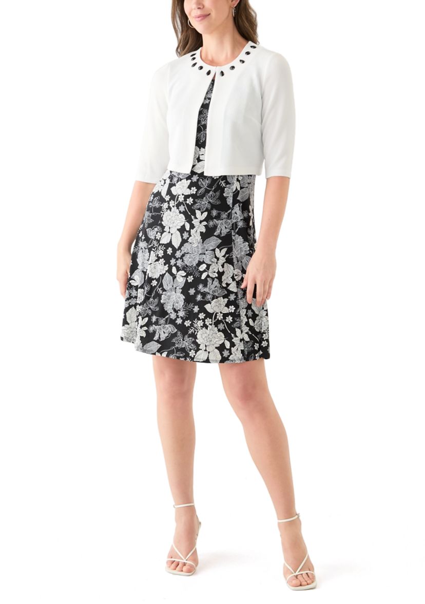 Womens Printed Dress and Jacket Set 