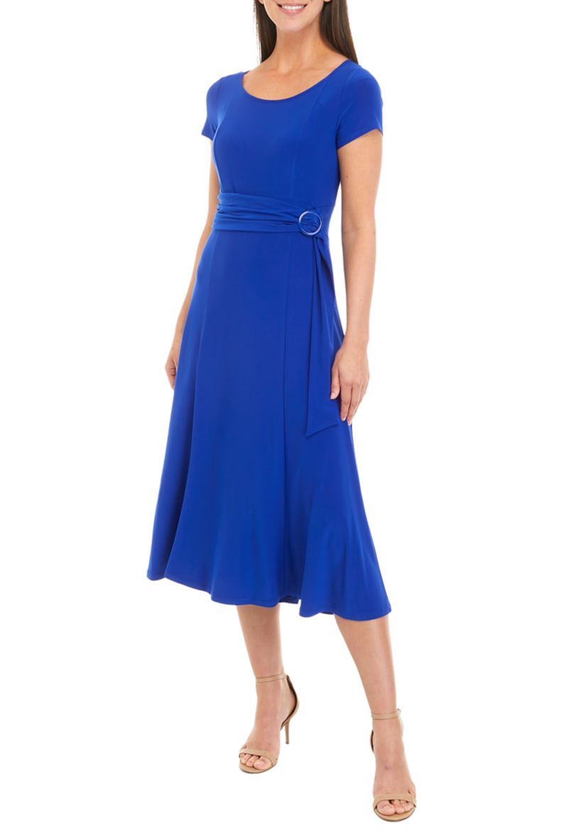Womens Short Sleeve Belted Dress 