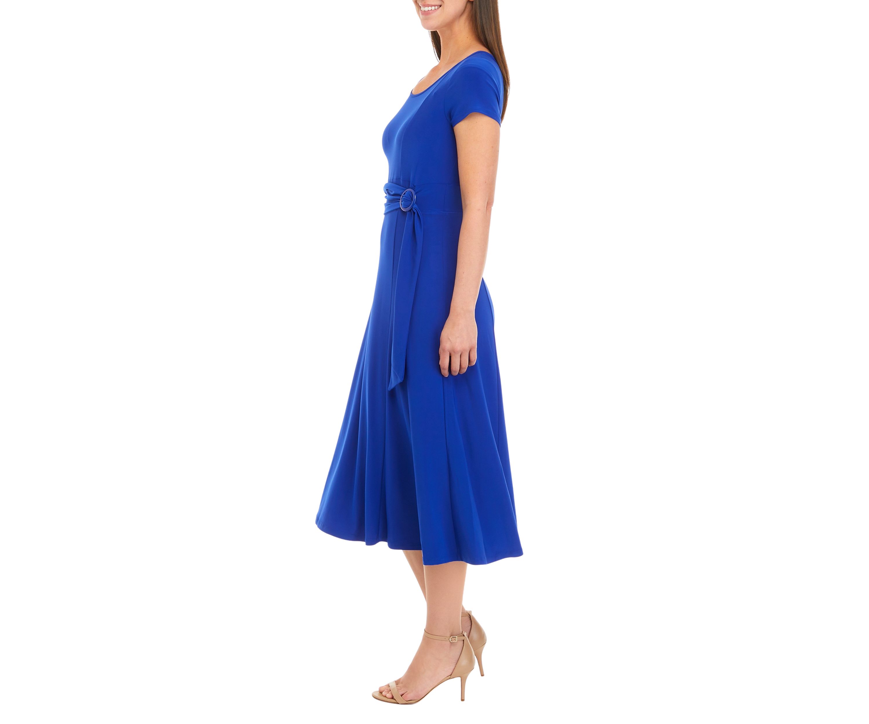 Womens Short Sleeve Belted Dress 