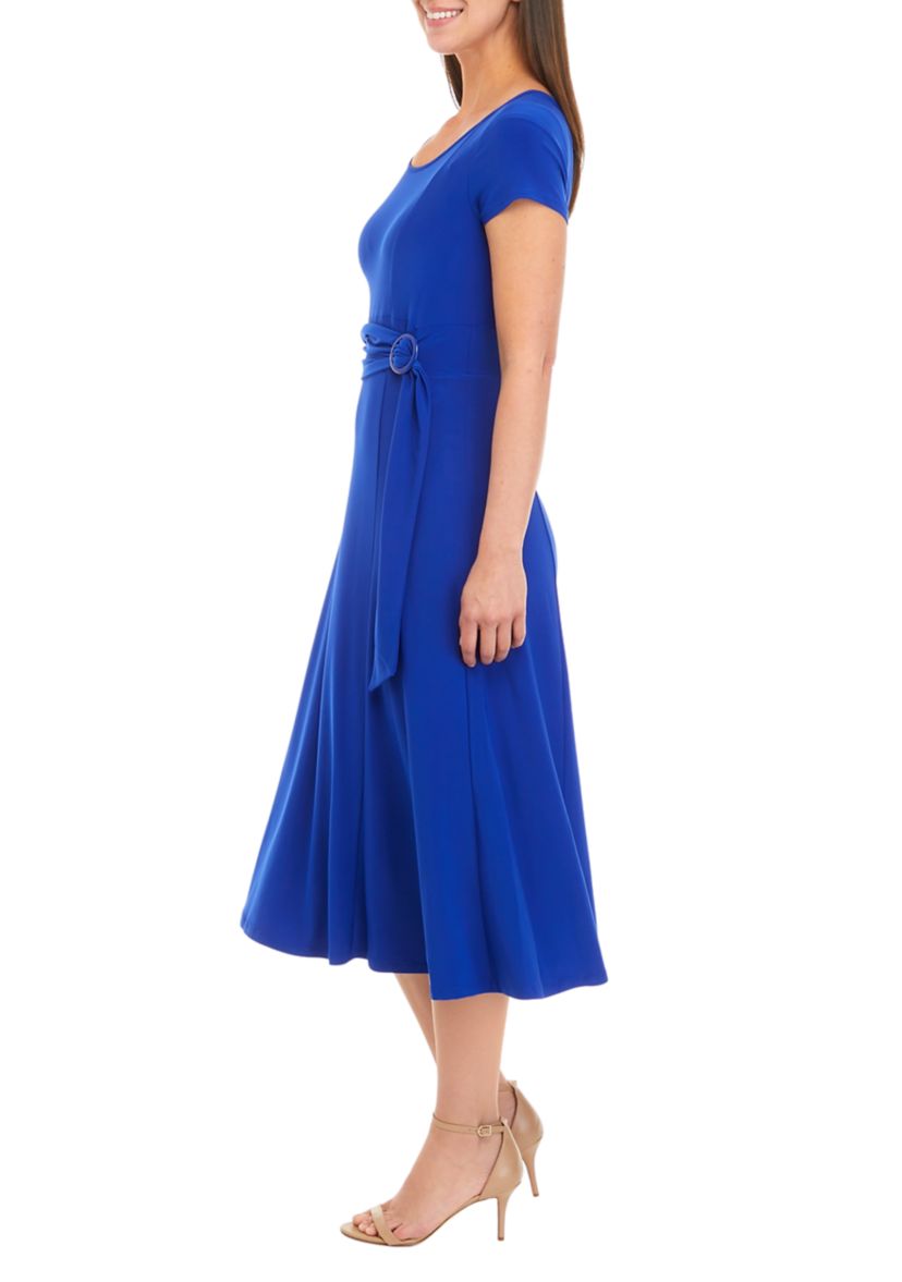 Womens Short Sleeve Belted Dress 