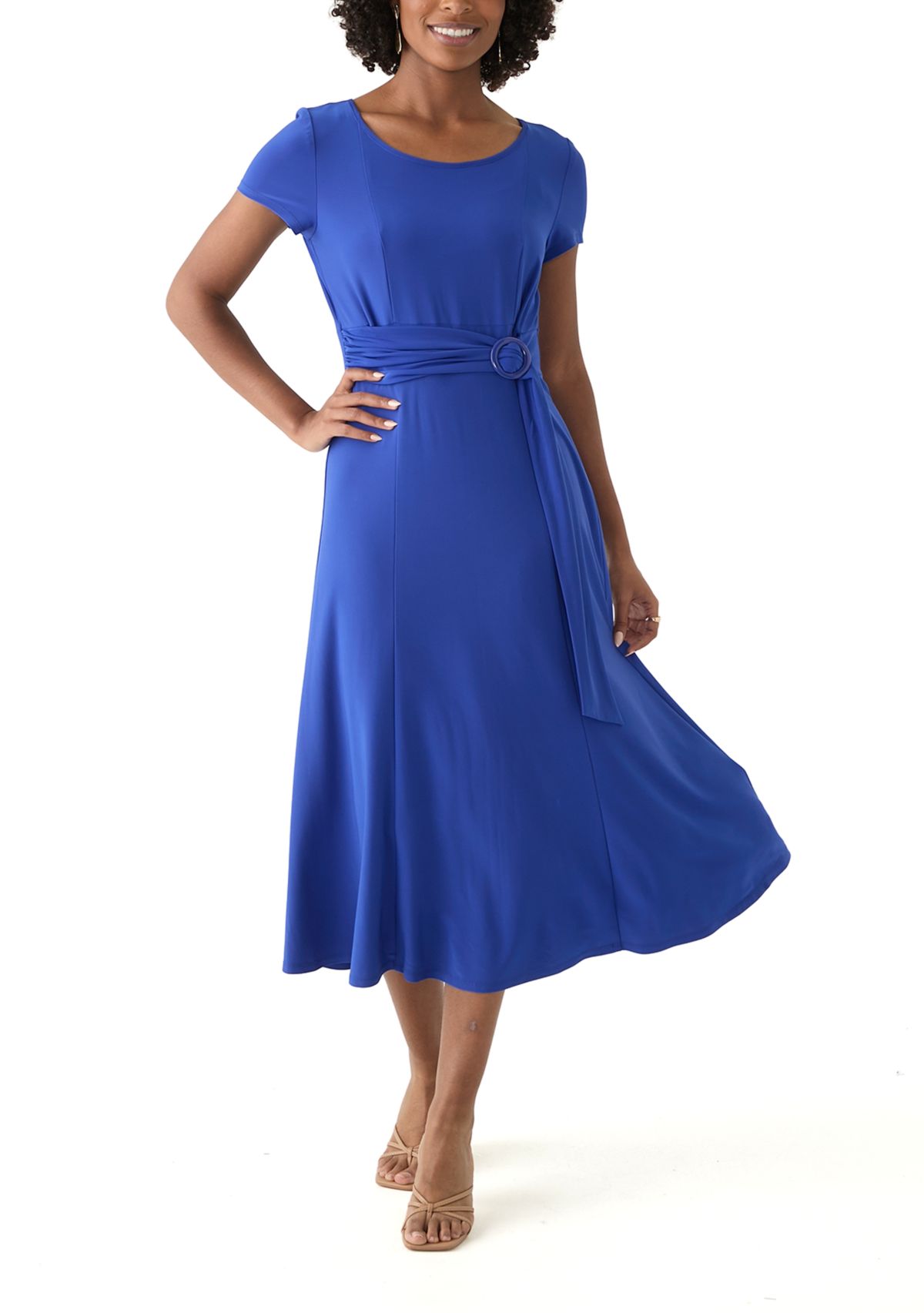 Womens Short Sleeve Solid A-Line Dress
