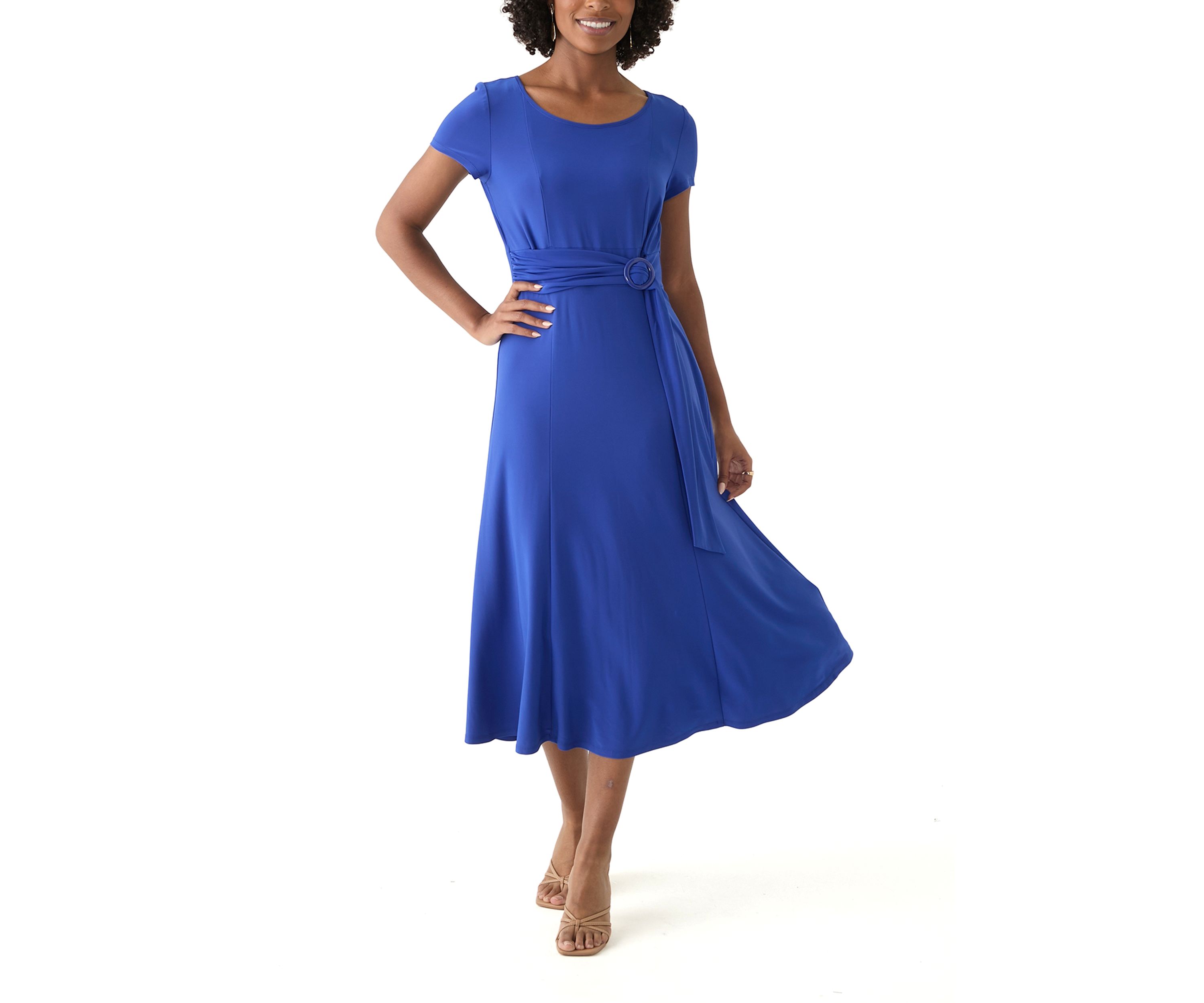 Womens Short Sleeve Solid A-Line Dress