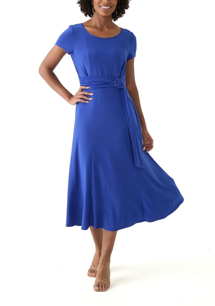 Womens Short Sleeve Solid A-Line Dress
