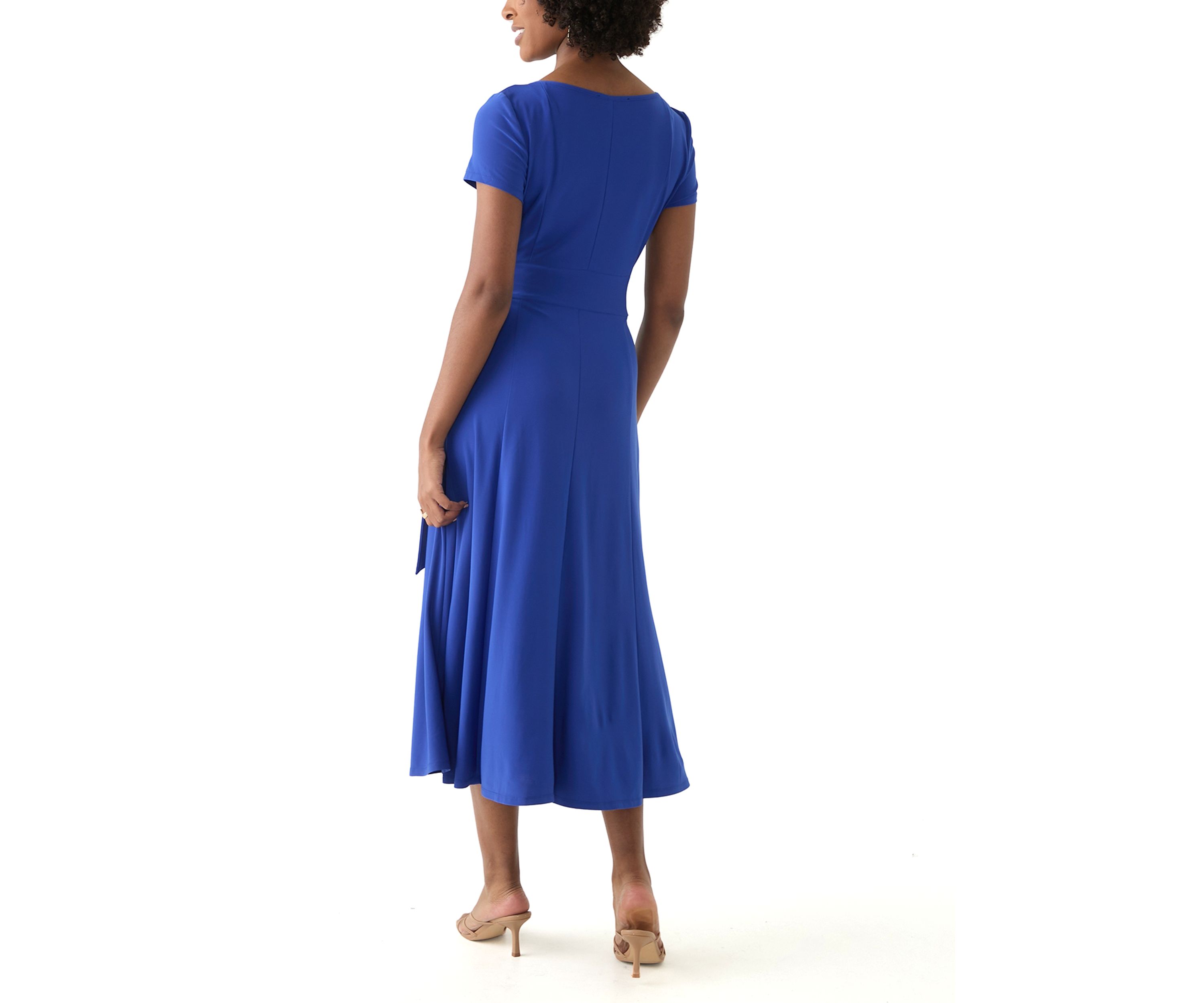 Womens Short Sleeve Solid A-Line Dress