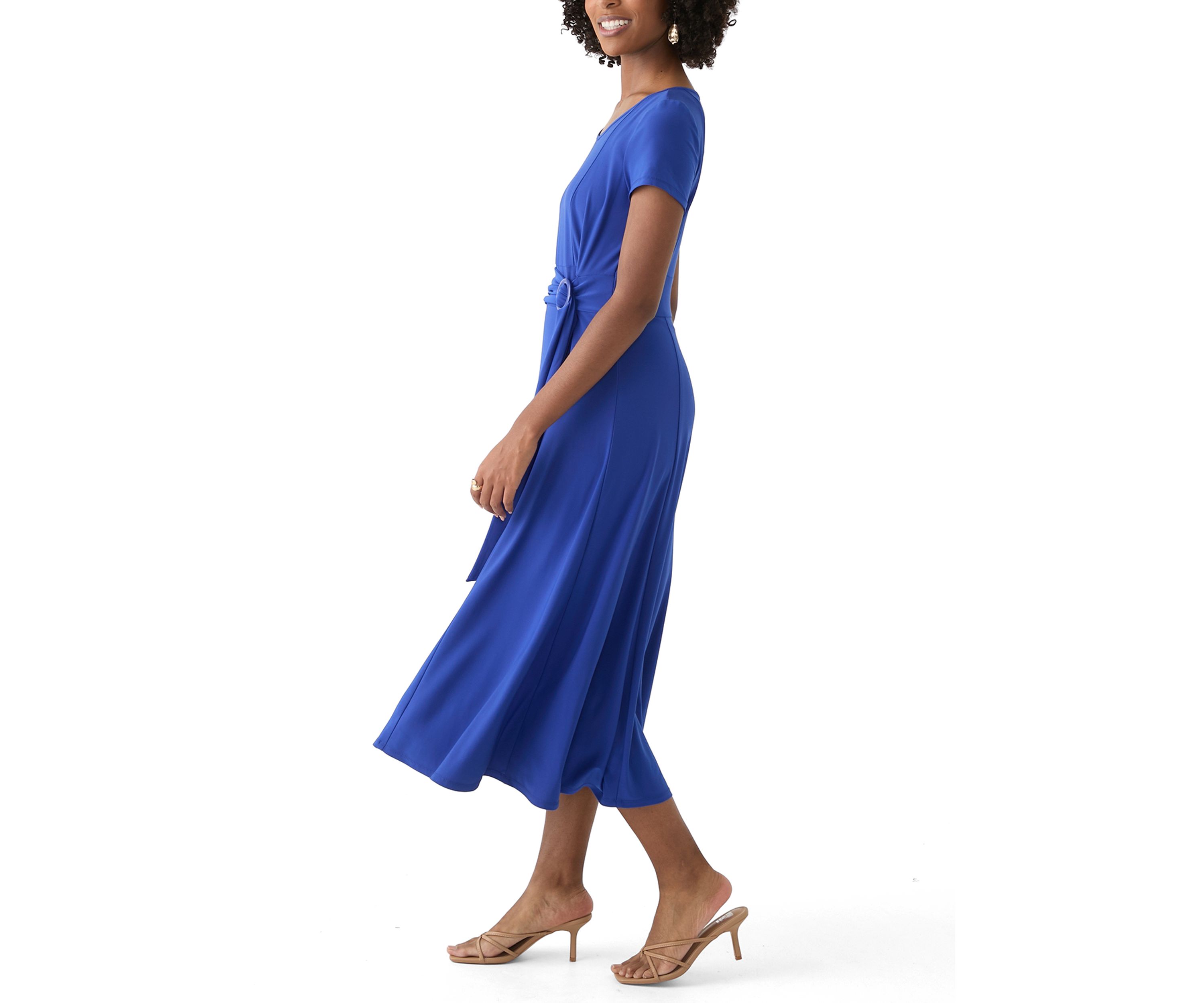 Womens Short Sleeve Solid A-Line Dress